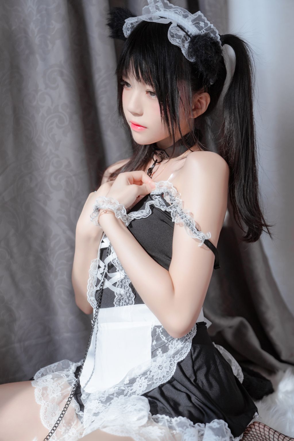 Coser @ 桜 桃 喵 Vol.021 黑猫 妹 抖 (黑猫 女仆) (78 photos)