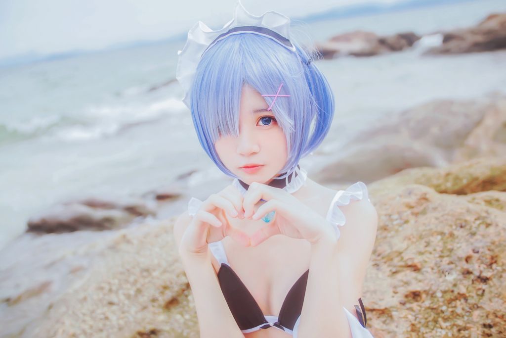 Coser @ 桜 桃 喵 Vol.036 蕾姆 水 着 (48 photos)