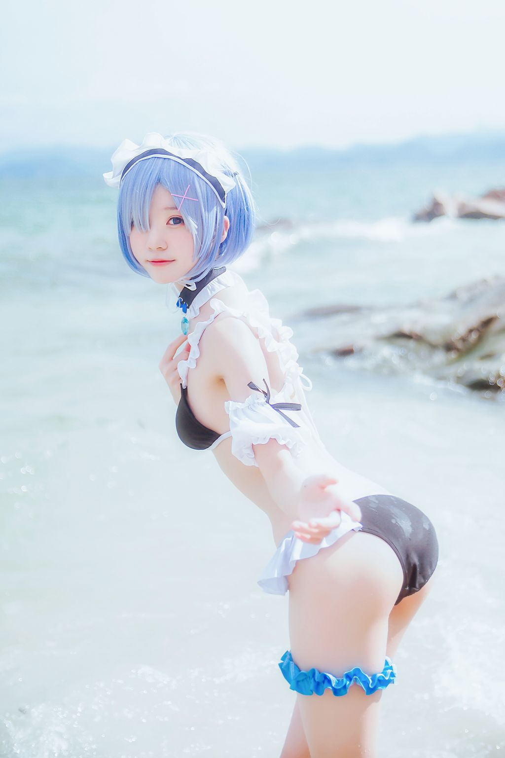 Coser @ 桜 桃 喵 Vol.036 蕾姆 水 着 (48 photos)