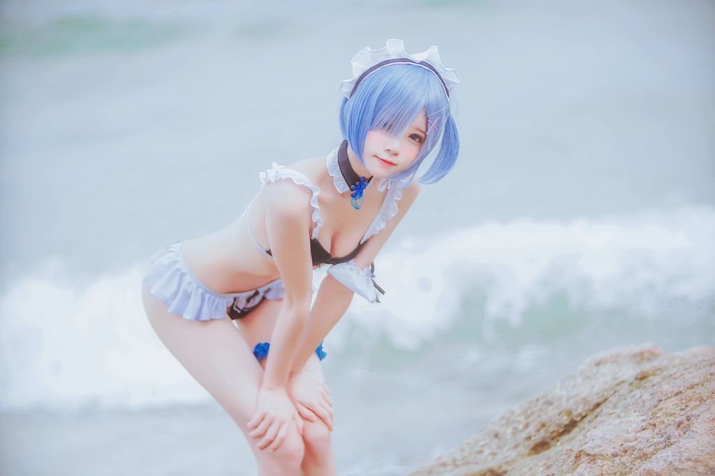 Coser @ 桜 桃 喵 Vol.036 蕾姆 水 着 (48 photos)