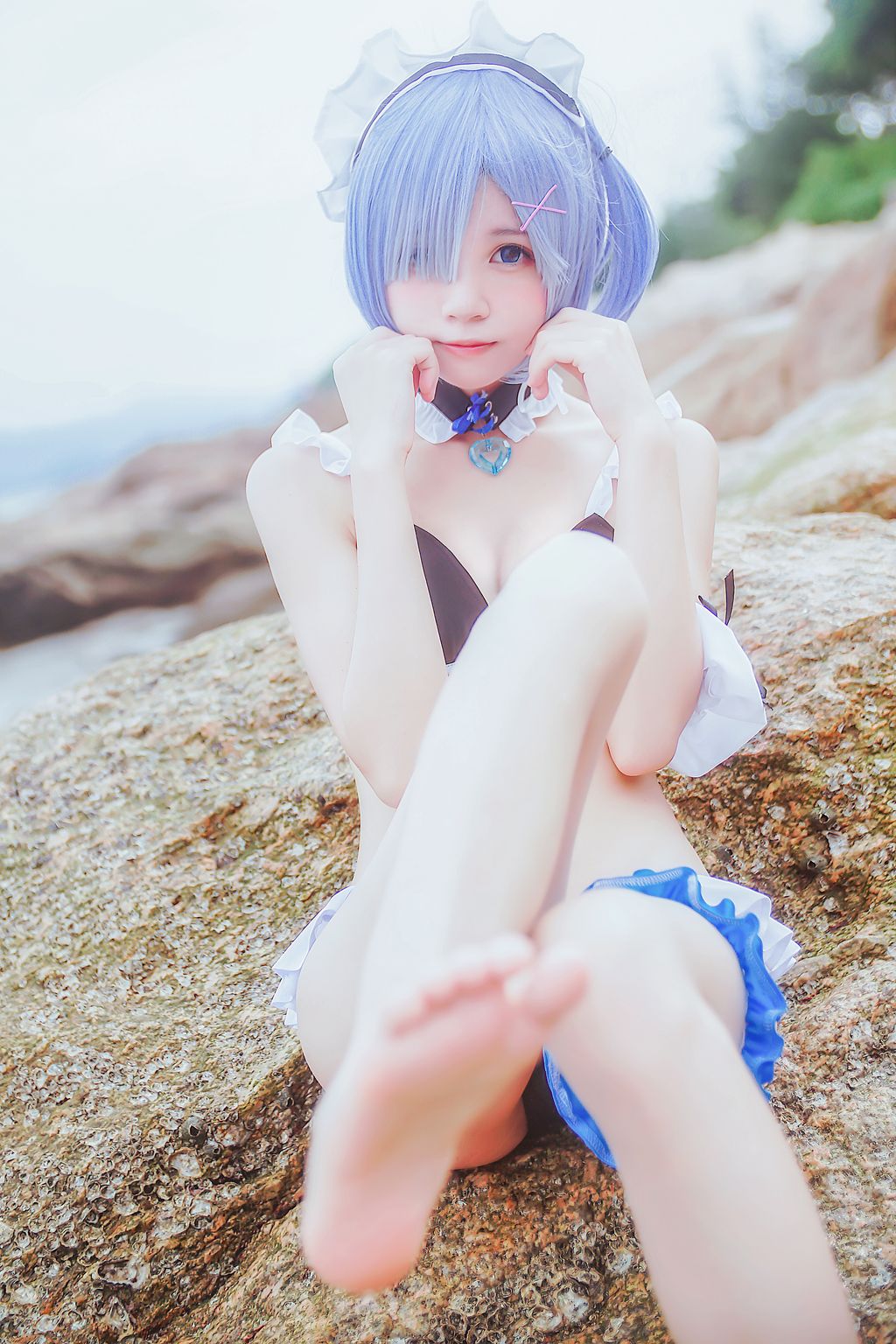 Coser @ 桜 桃 喵 Vol.036 蕾姆 水 着 (48 photos)