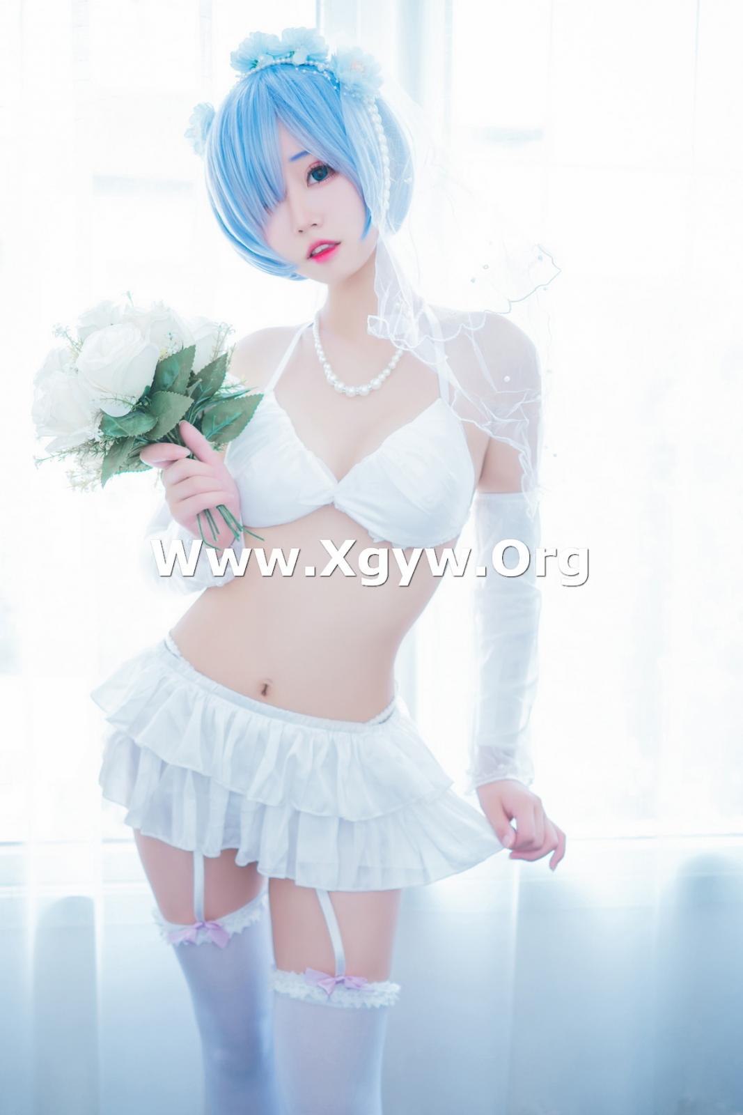 网络美女猫君君MaoJun蕾姆内衣花嫁主题白色内衣配白丝吊袜秀完美身材诱惑写真 [41P]