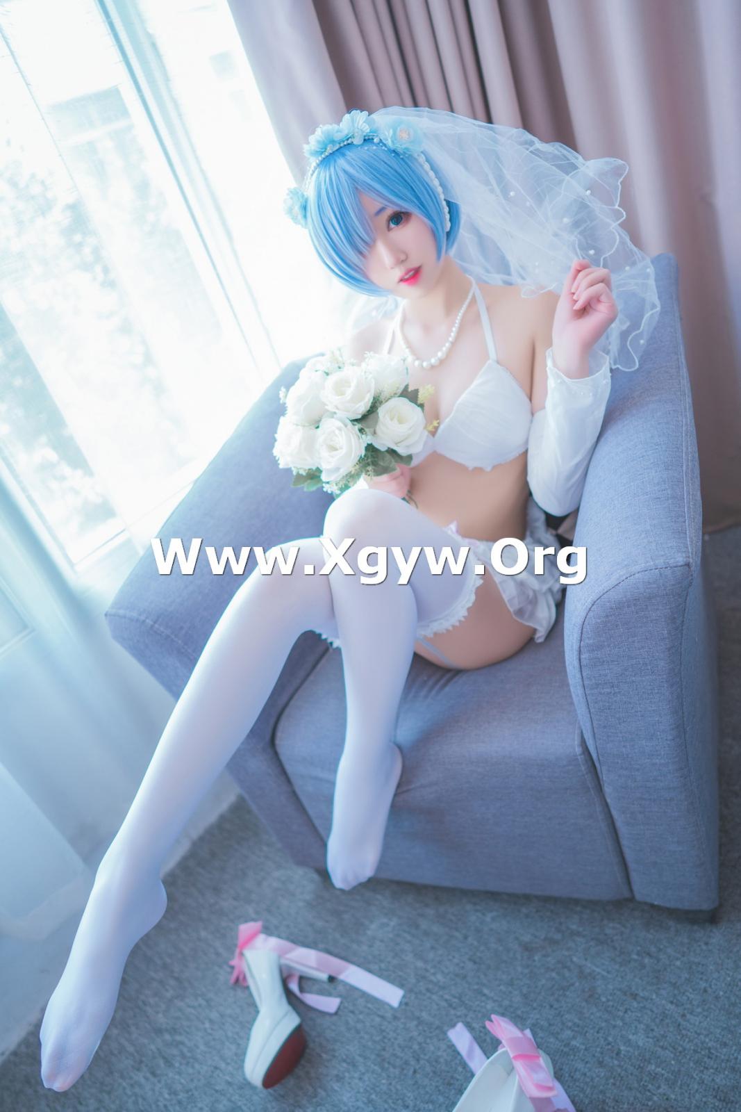 网络美女猫君君MaoJun蕾姆内衣花嫁主题白色内衣配白丝吊袜秀完美身材诱惑写真 [41P]