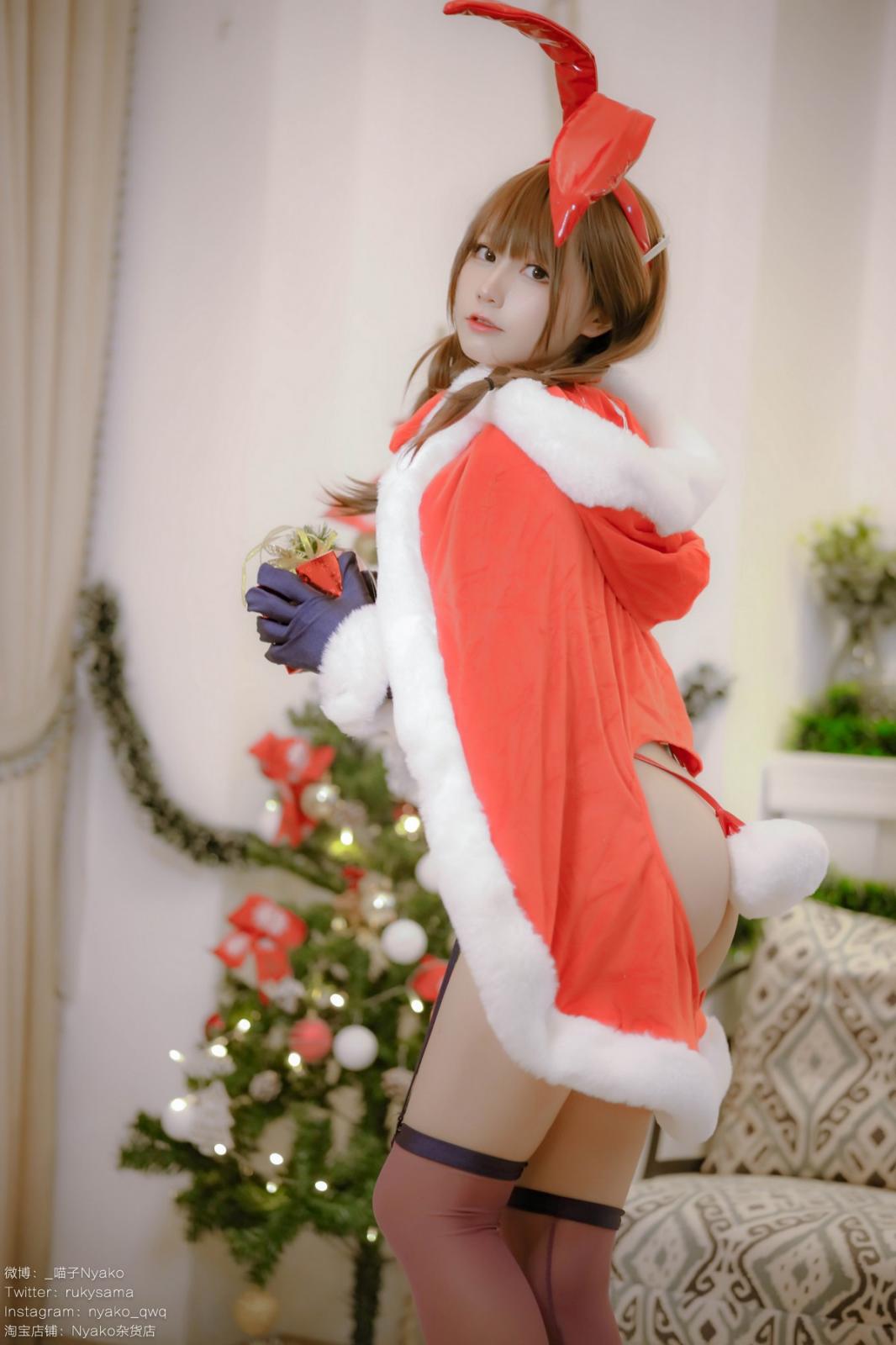 网络美女Nyako喵子Christmas Bunny主题兔女郎装扮红色皮质内衣秀豪乳诱惑写真 [155P]