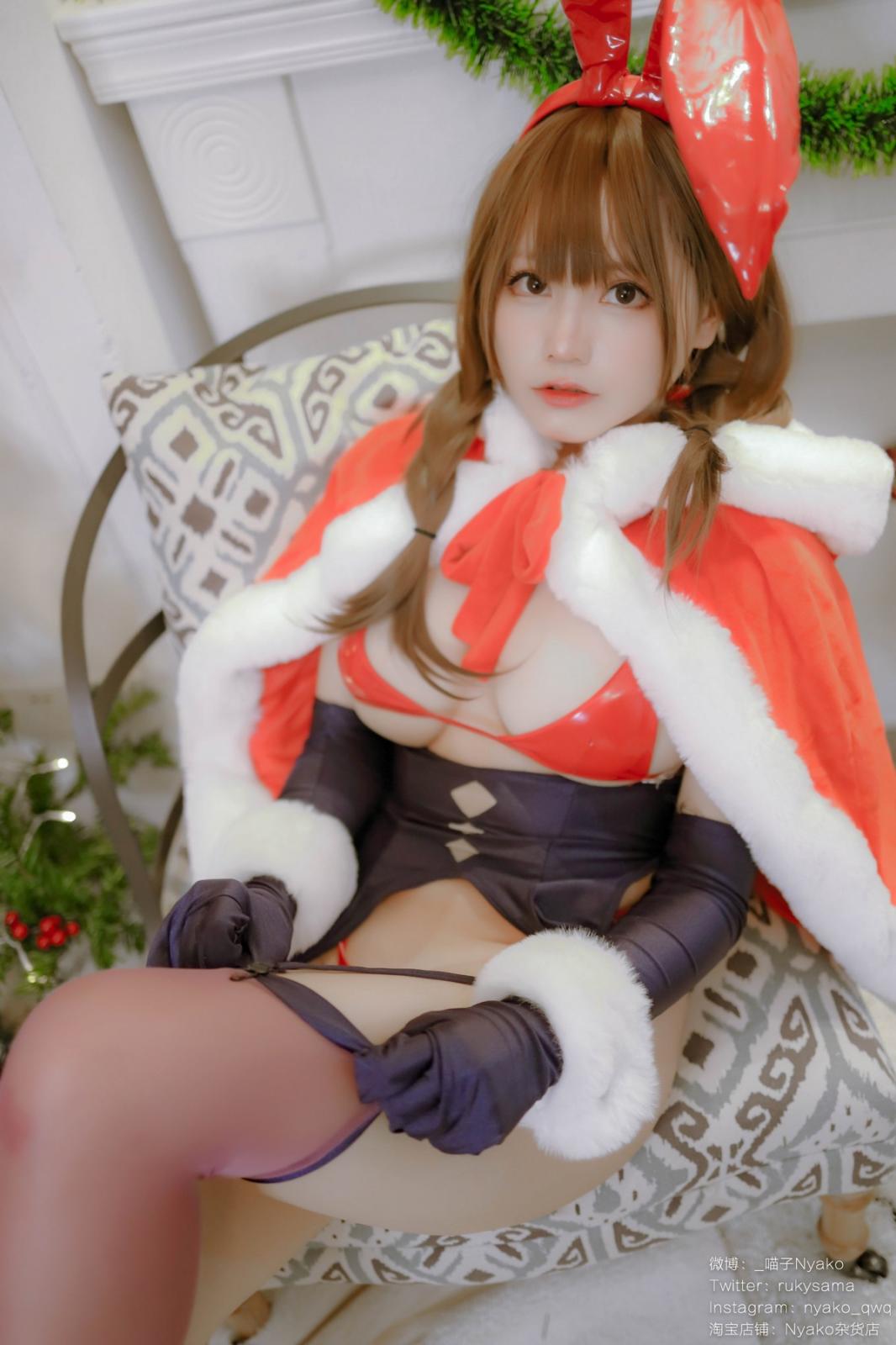 网络美女Nyako喵子Christmas Bunny主题兔女郎装扮红色皮质内衣秀豪乳诱惑写真 [155P]