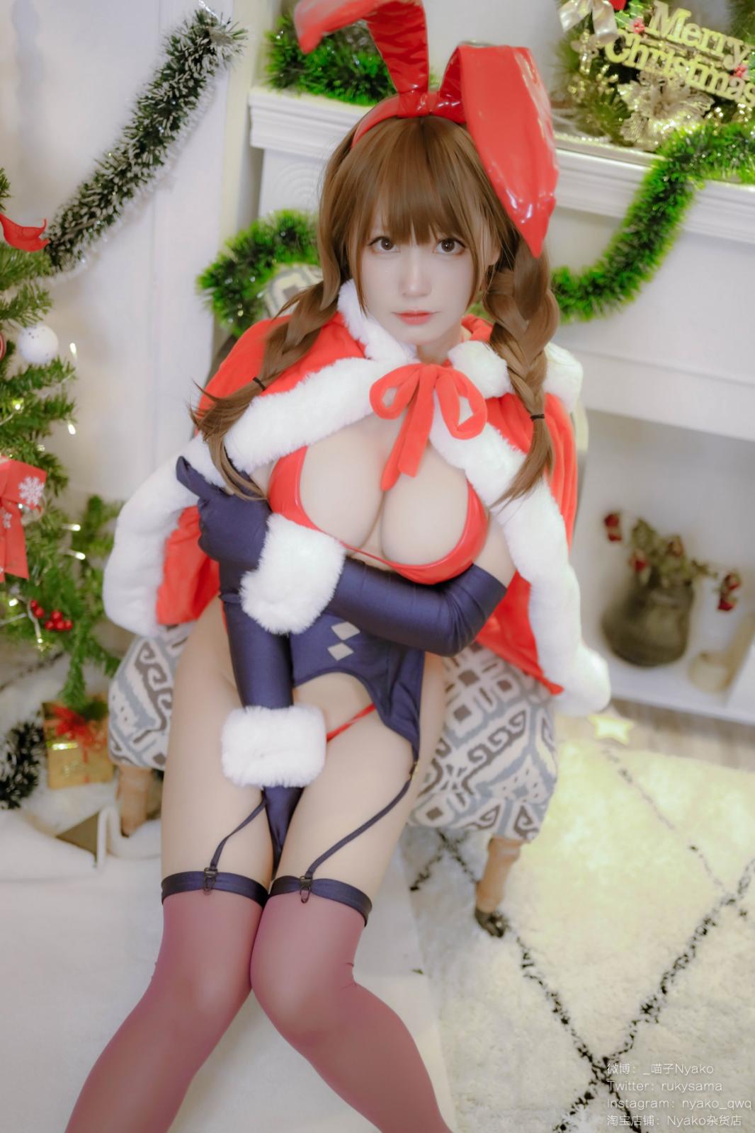 网络美女Nyako喵子Christmas Bunny主题兔女郎装扮红色皮质内衣秀豪乳诱惑写真 [155P]