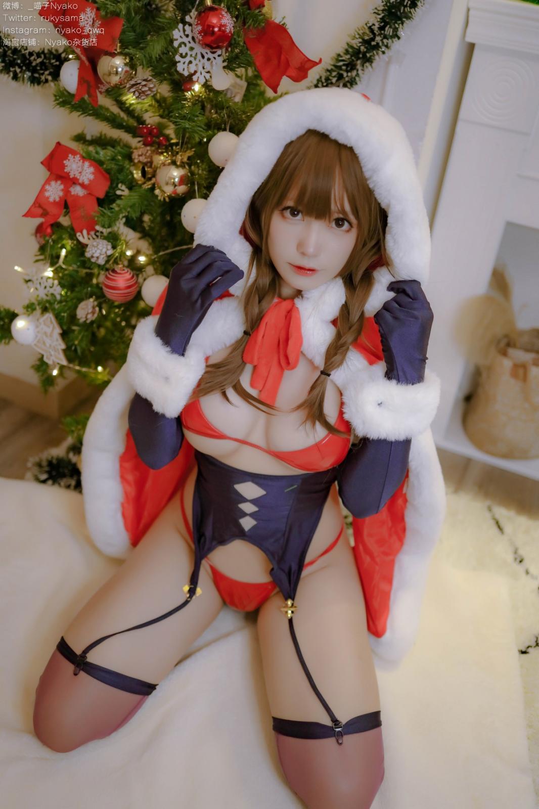 网络美女Nyako喵子Christmas Bunny主题兔女郎装扮红色皮质内衣秀豪乳诱惑写真 [155P]