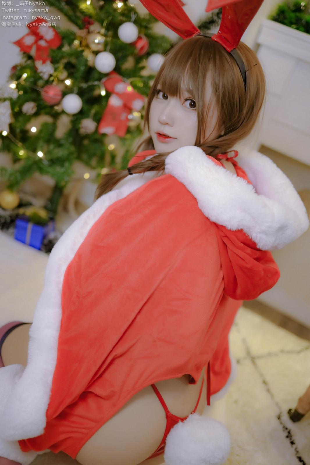 网络美女Nyako喵子Christmas Bunny主题兔女郎装扮红色皮质内衣秀豪乳诱惑写真 [155P]