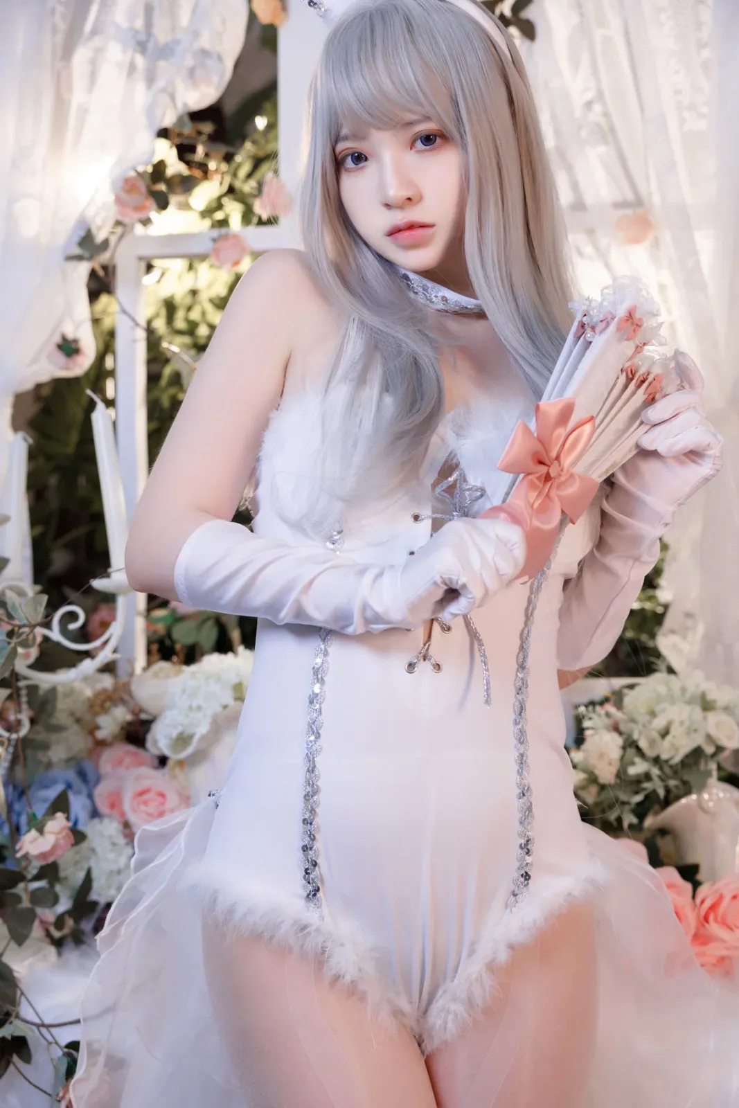 网络美女疯猫ss纯白绒绒兔主题性感白色绒毛高叉连体衣配超薄白丝秀完美身材诱惑写真 [40P]