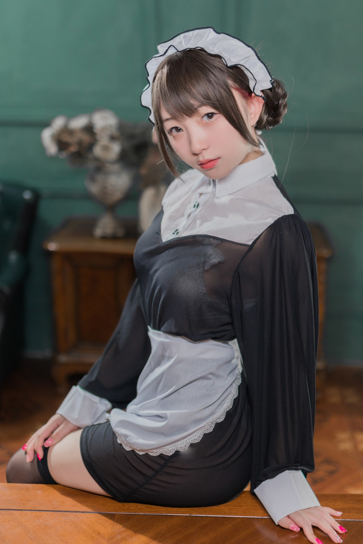 Cosplay 花铃 黑丝透明短裙女仆 Set.01 [38P]