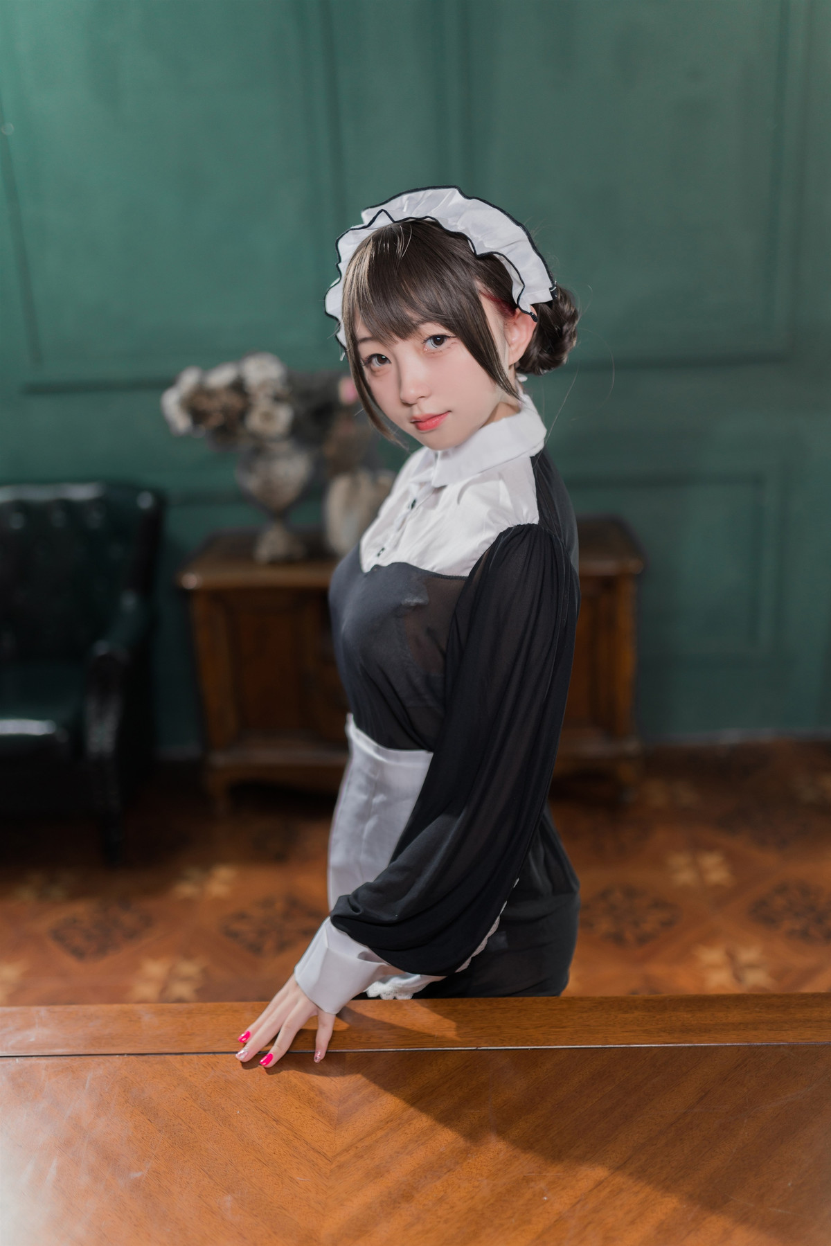 Cosplay 花铃 黑丝透明短裙女仆 Set.01 [38P]