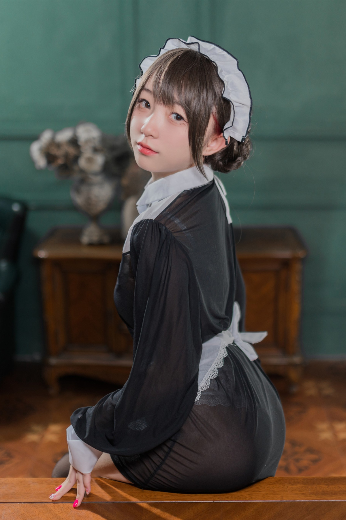 Cosplay 花铃 黑丝透明短裙女仆 Set.01 [38P]