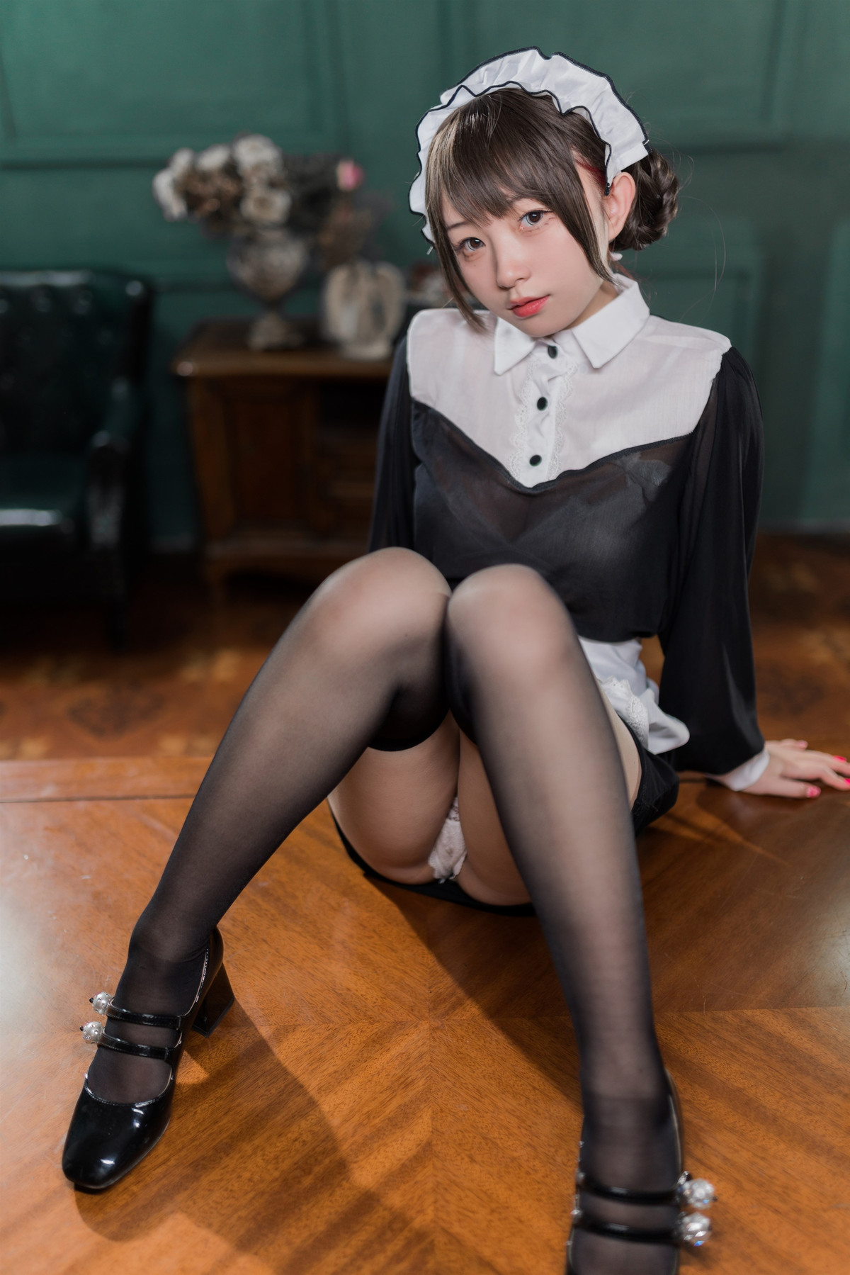 Cosplay 花铃 黑丝透明短裙女仆 Set.02 [37P]