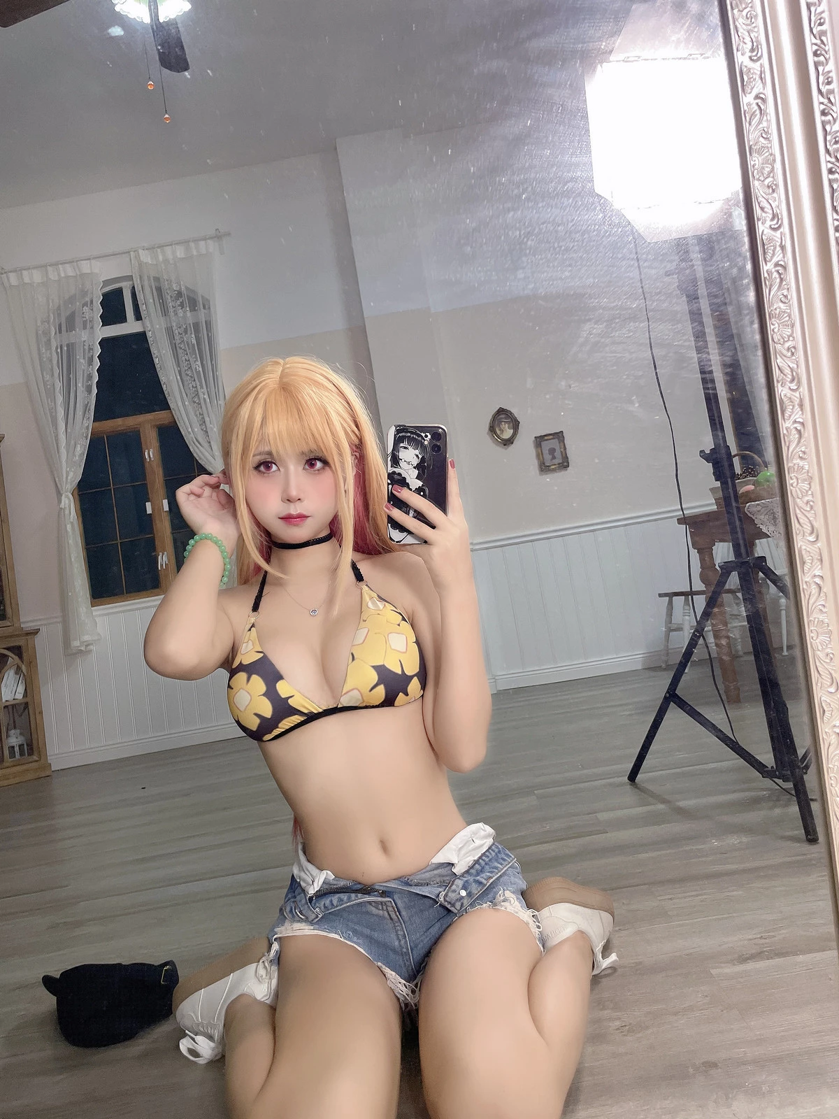 阳光美少女萌芽儿o0海梦主题性感衬衫配牛仔短裤半脱露比基尼秀曼妙身姿诱惑写真 [33P]