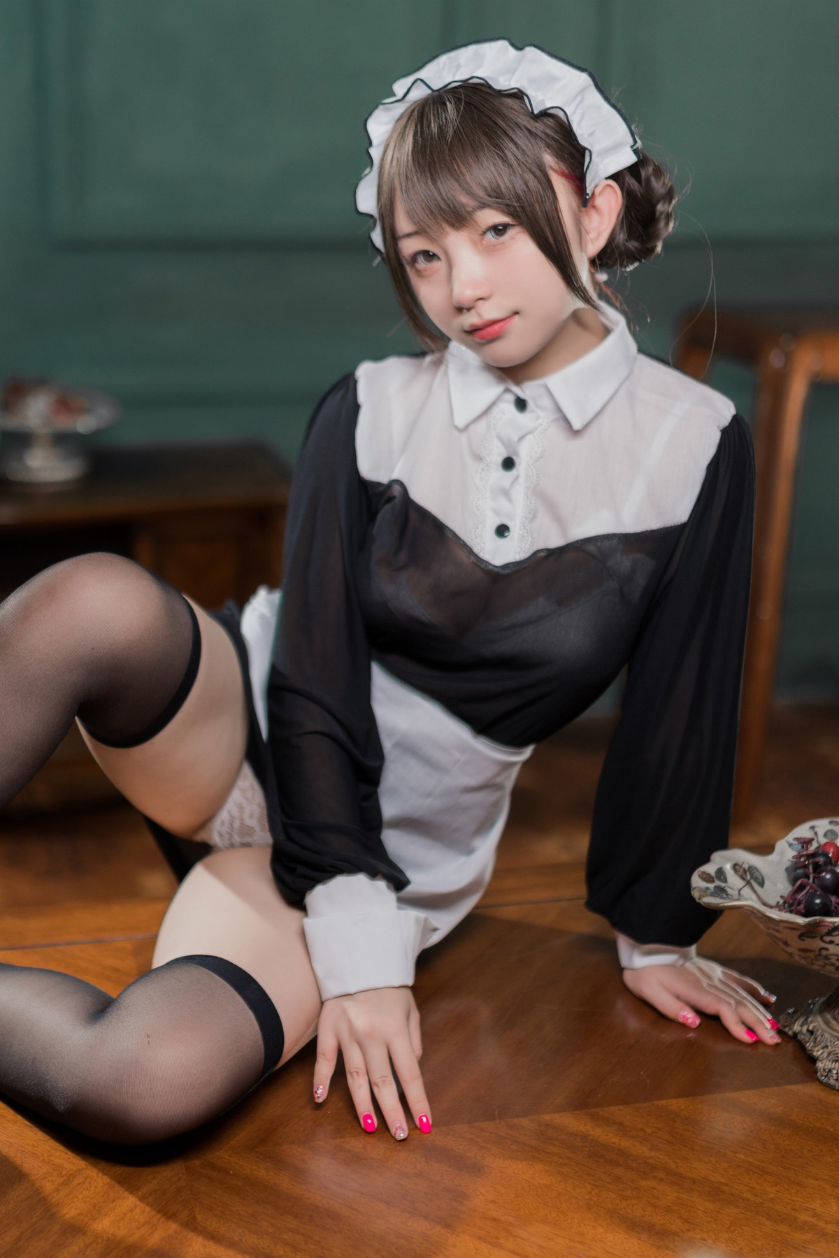 Cosplay 花铃 黑丝透明短裙女仆 Set.02 [37P]