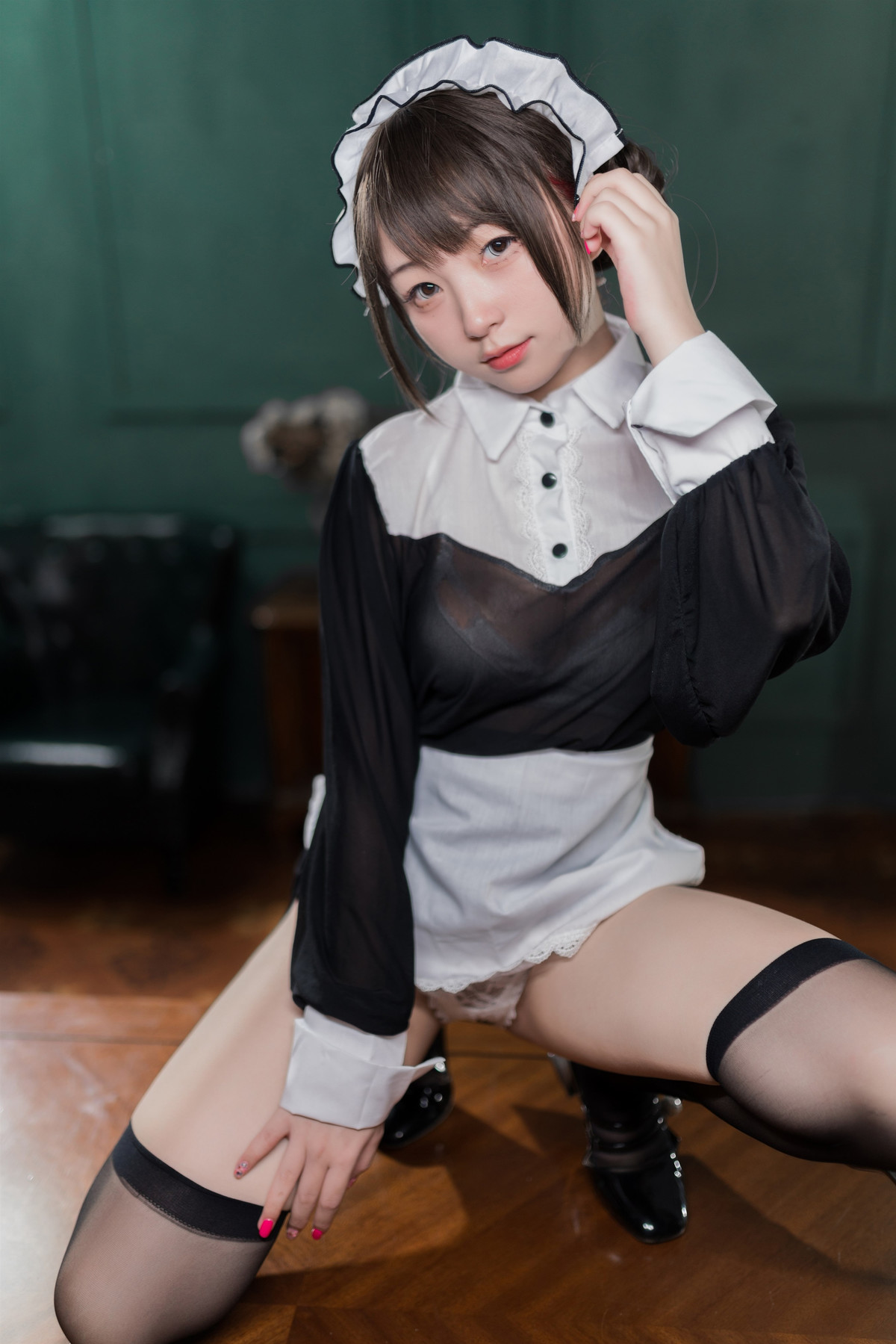 Cosplay 花铃 黑丝透明短裙女仆 Set.02 [37P]