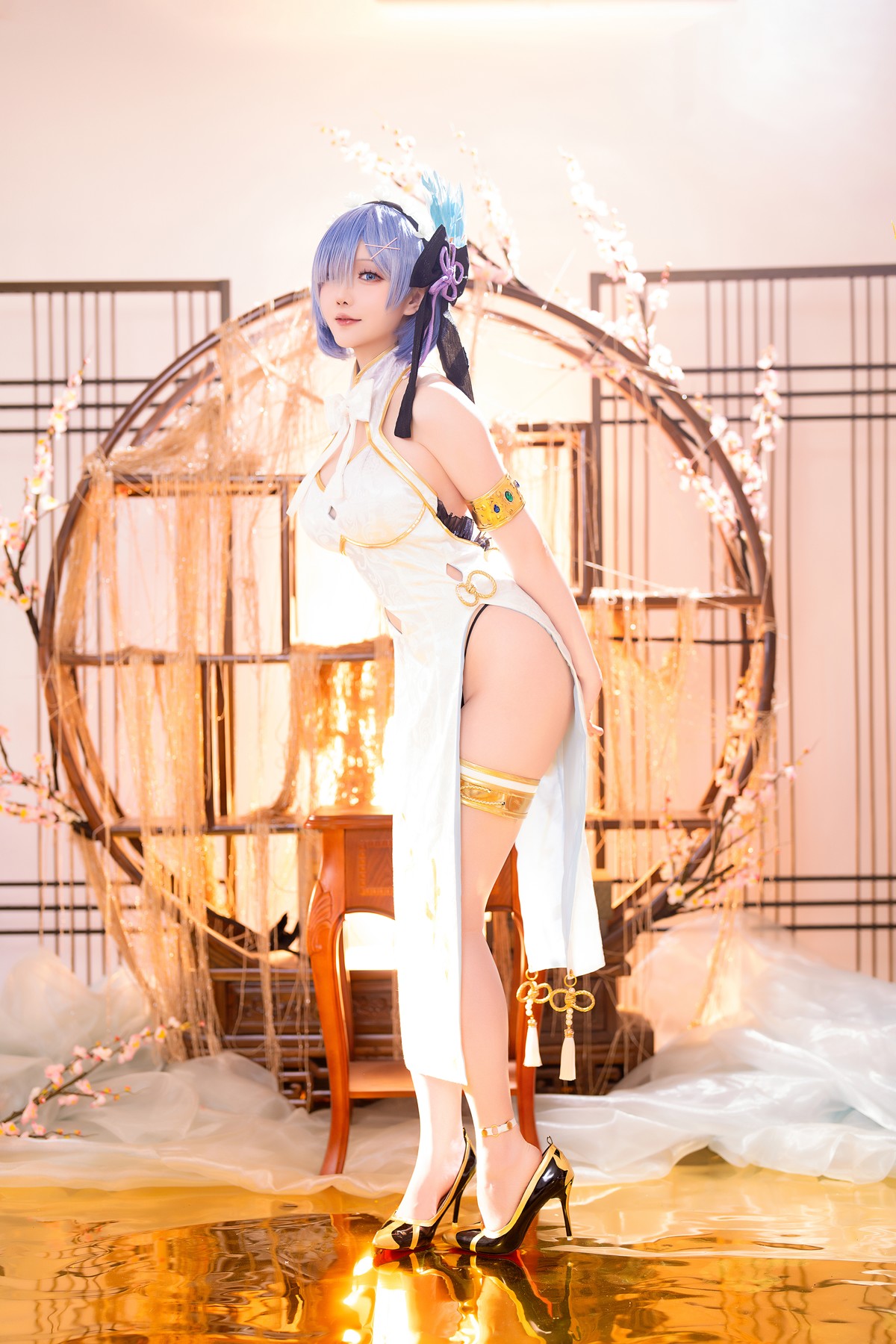 Cosplay 星之迟迟Hoshilily 蕾姆旗袍 [56P]