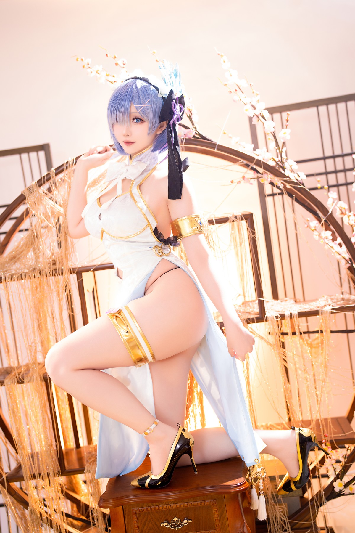 Cosplay 星之迟迟Hoshilily 蕾姆旗袍 [56P]