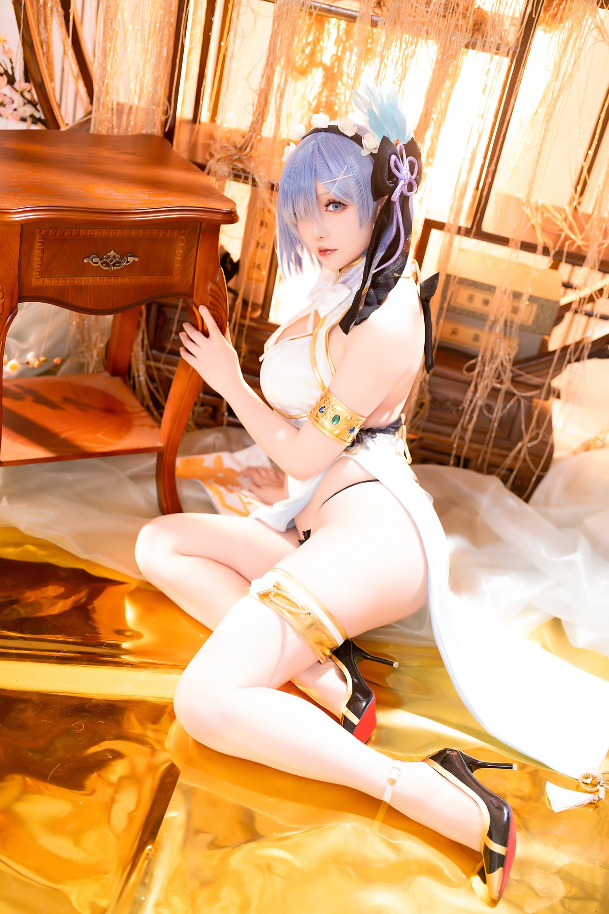 Cosplay 星之迟迟Hoshilily 蕾姆旗袍 [56P]