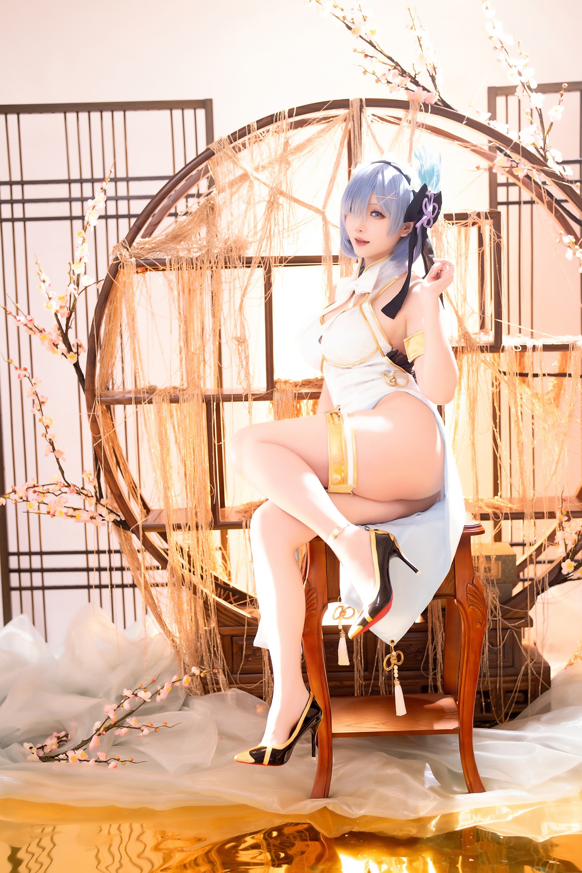 Cosplay 星之迟迟Hoshilily 蕾姆旗袍 [56P]