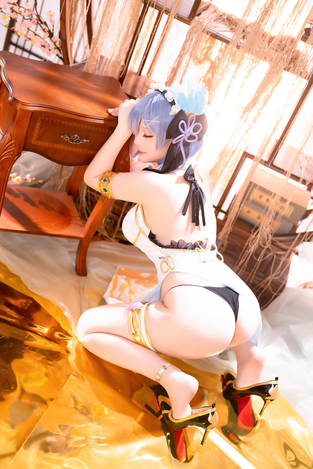 Cosplay 星之迟迟Hoshilily 蕾姆旗袍 [56P]