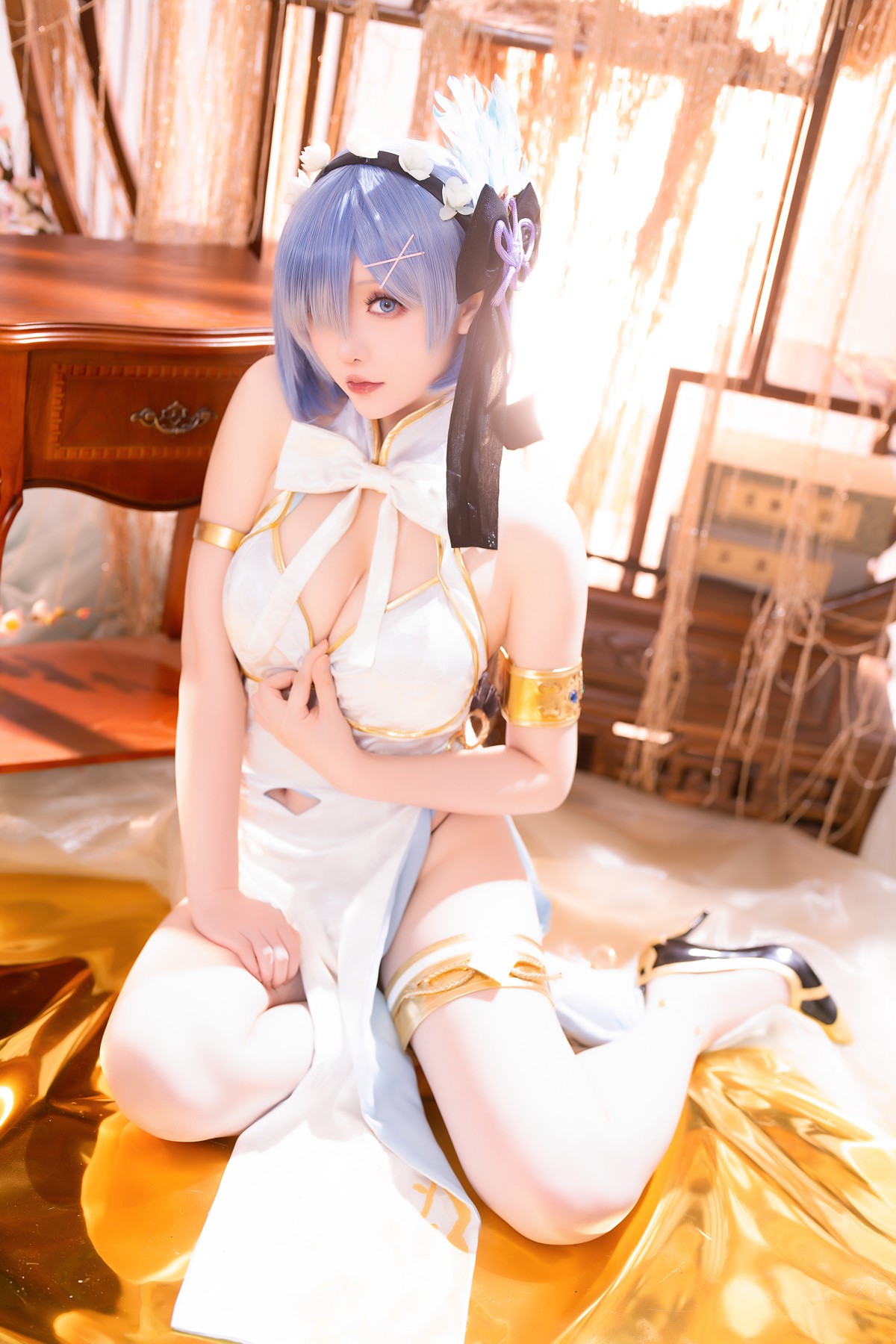 Cosplay 星之迟迟Hoshilily 蕾姆旗袍 [56P]