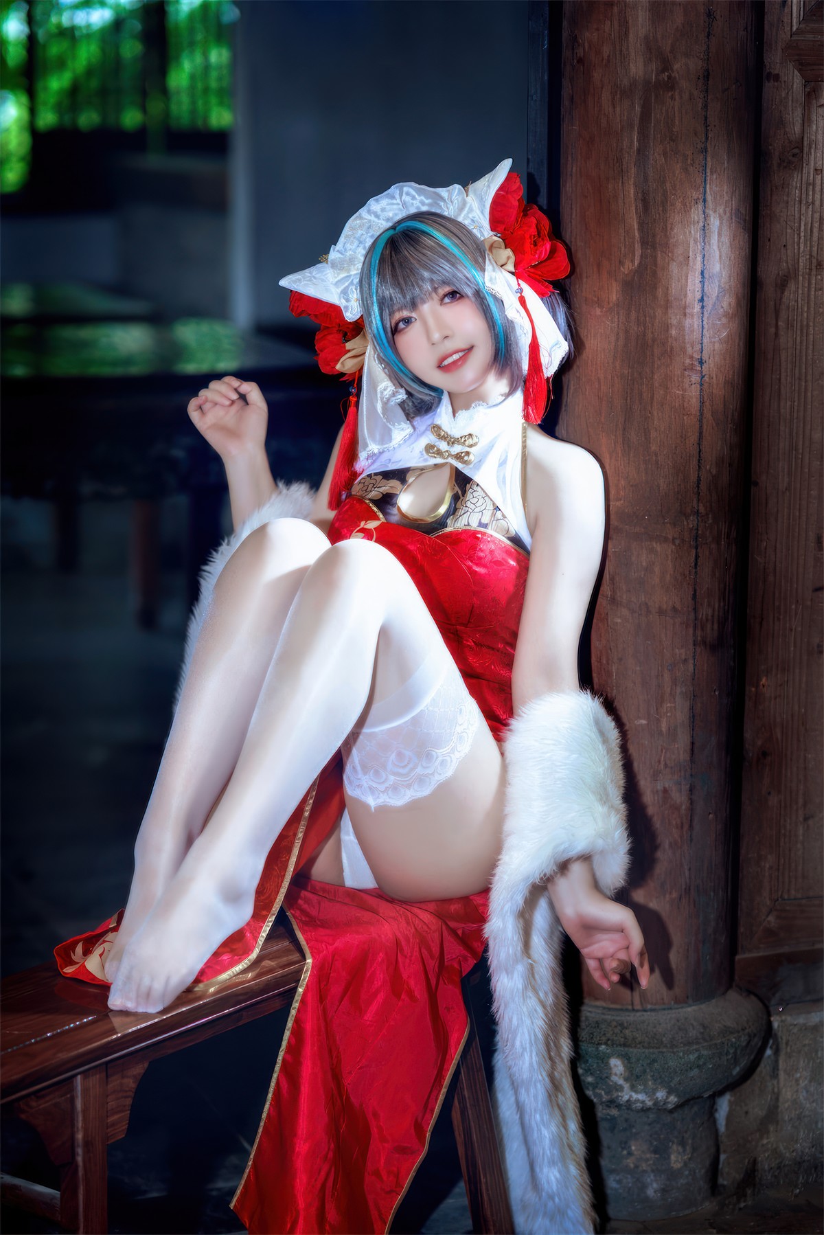 Cosplay 半半子Banbanko 柴郡中华娘旗袍