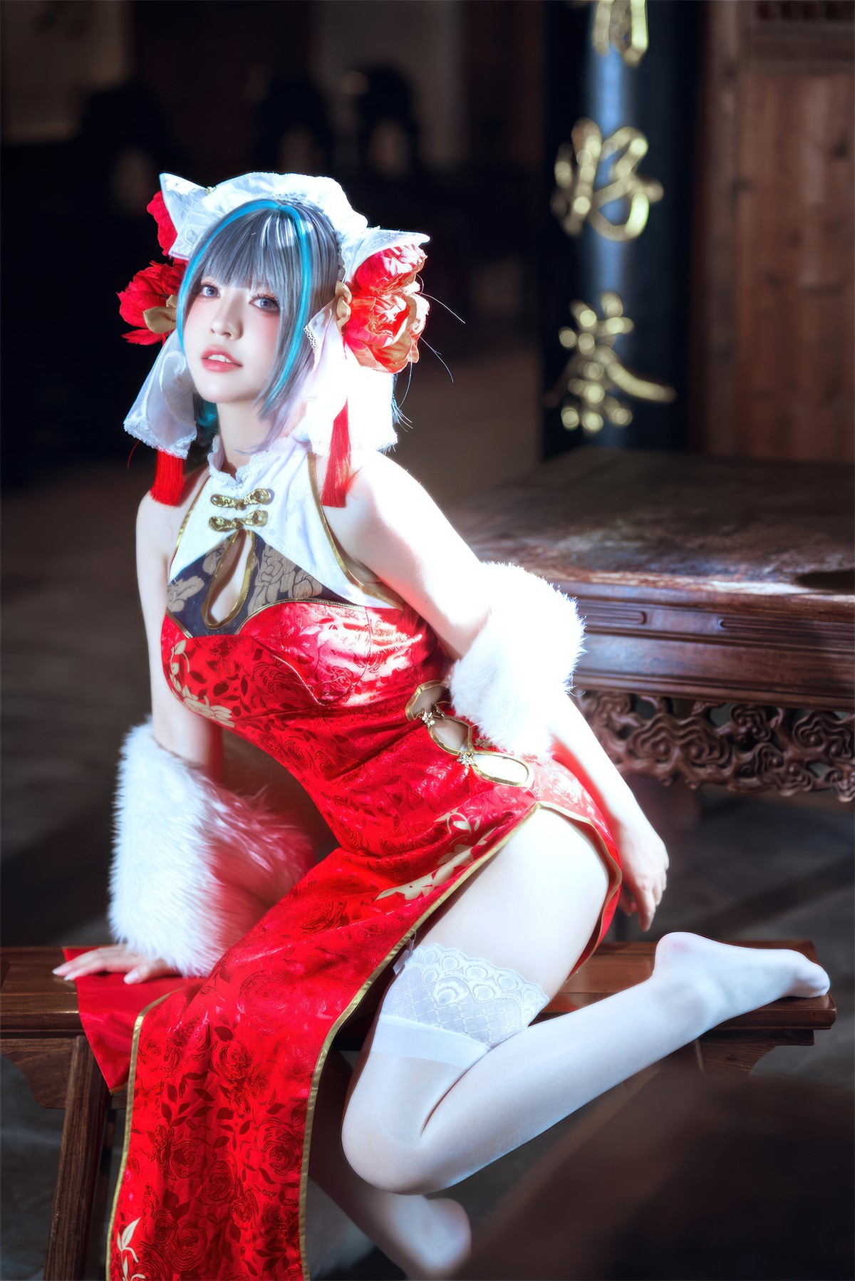 Cosplay 半半子Banbanko 柴郡中华娘旗袍