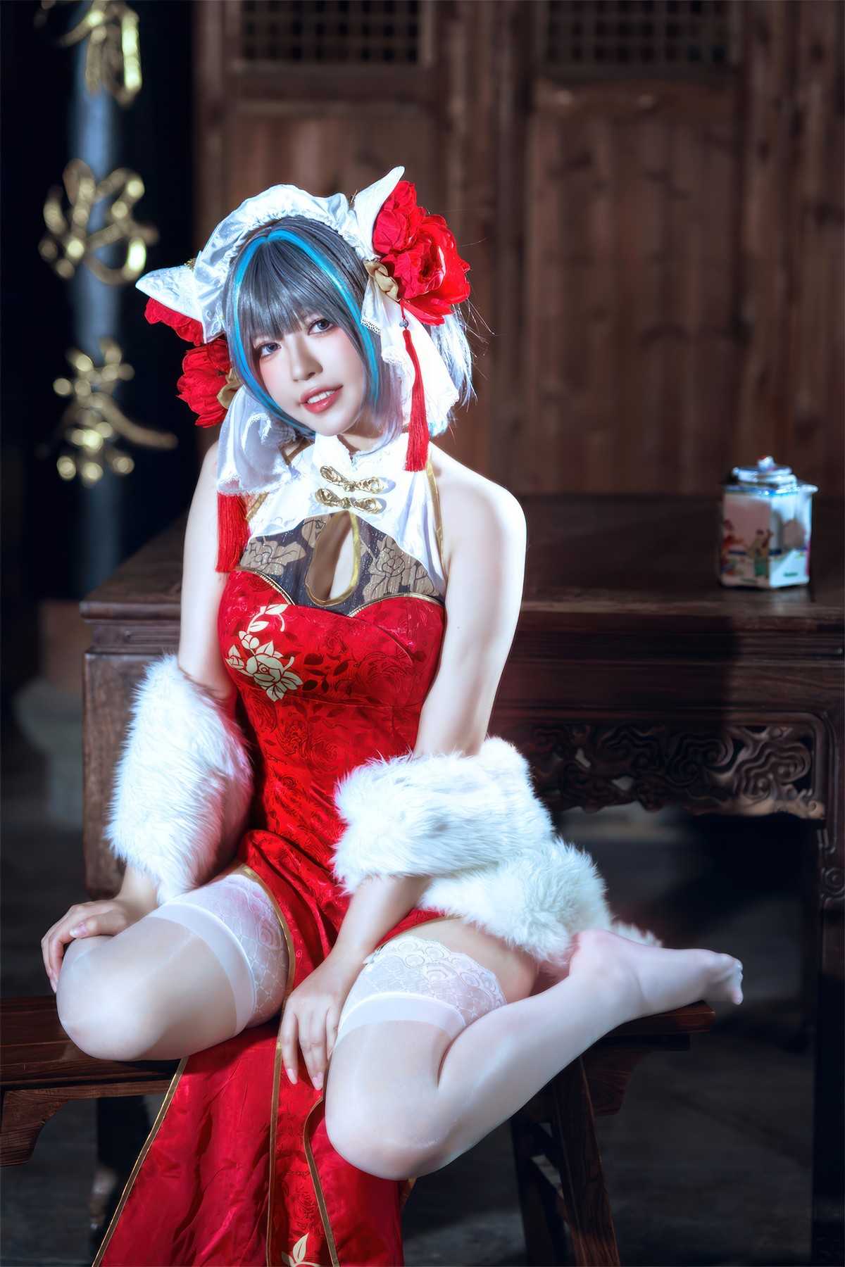 Cosplay 半半子Banbanko 柴郡中华娘旗袍