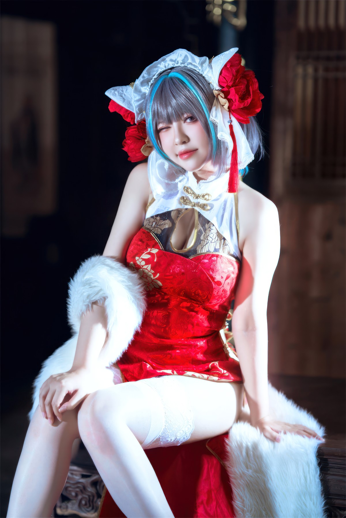 Cosplay 半半子Banbanko 柴郡中华娘旗袍