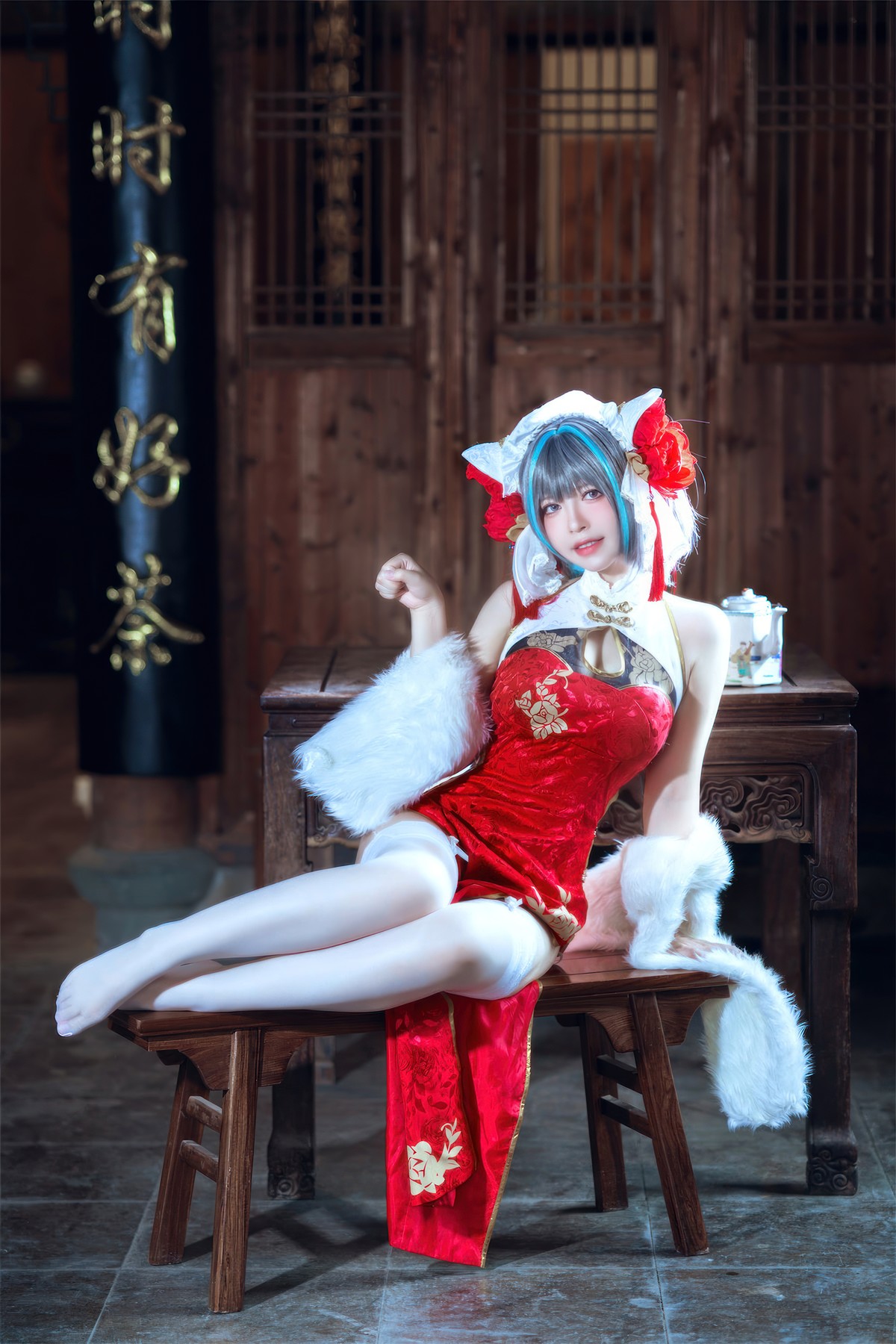 Cosplay 半半子Banbanko 柴郡中华娘旗袍