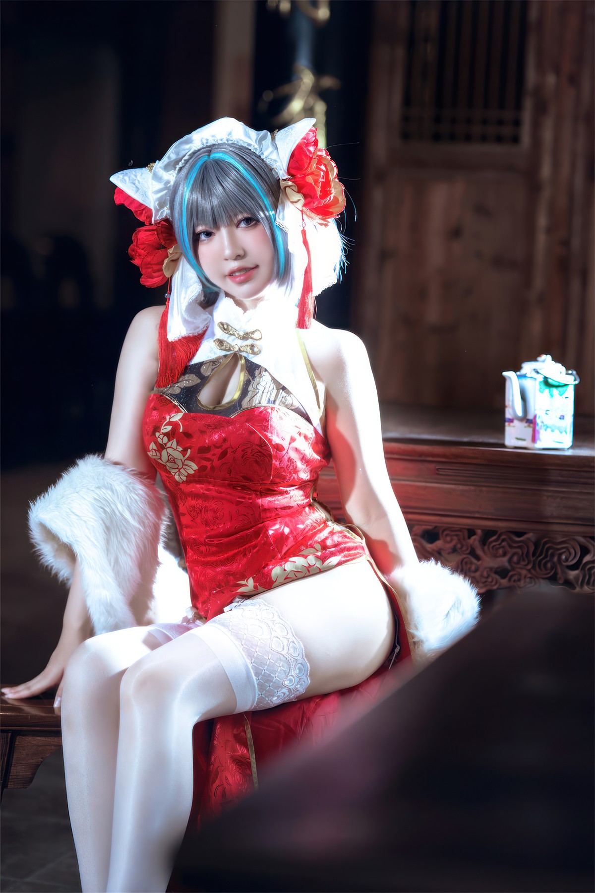 Cosplay 半半子Banbanko 柴郡中华娘旗袍