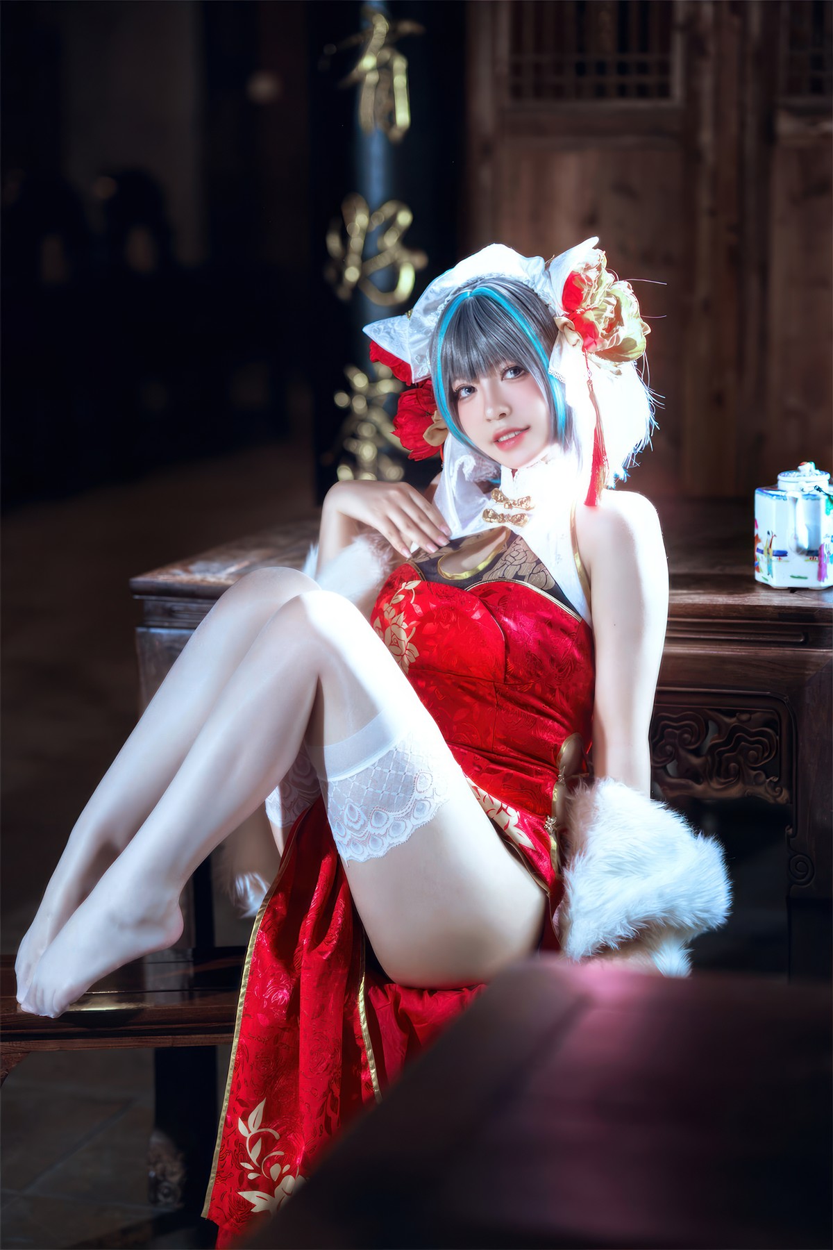 Cosplay 半半子Banbanko 柴郡中华娘旗袍