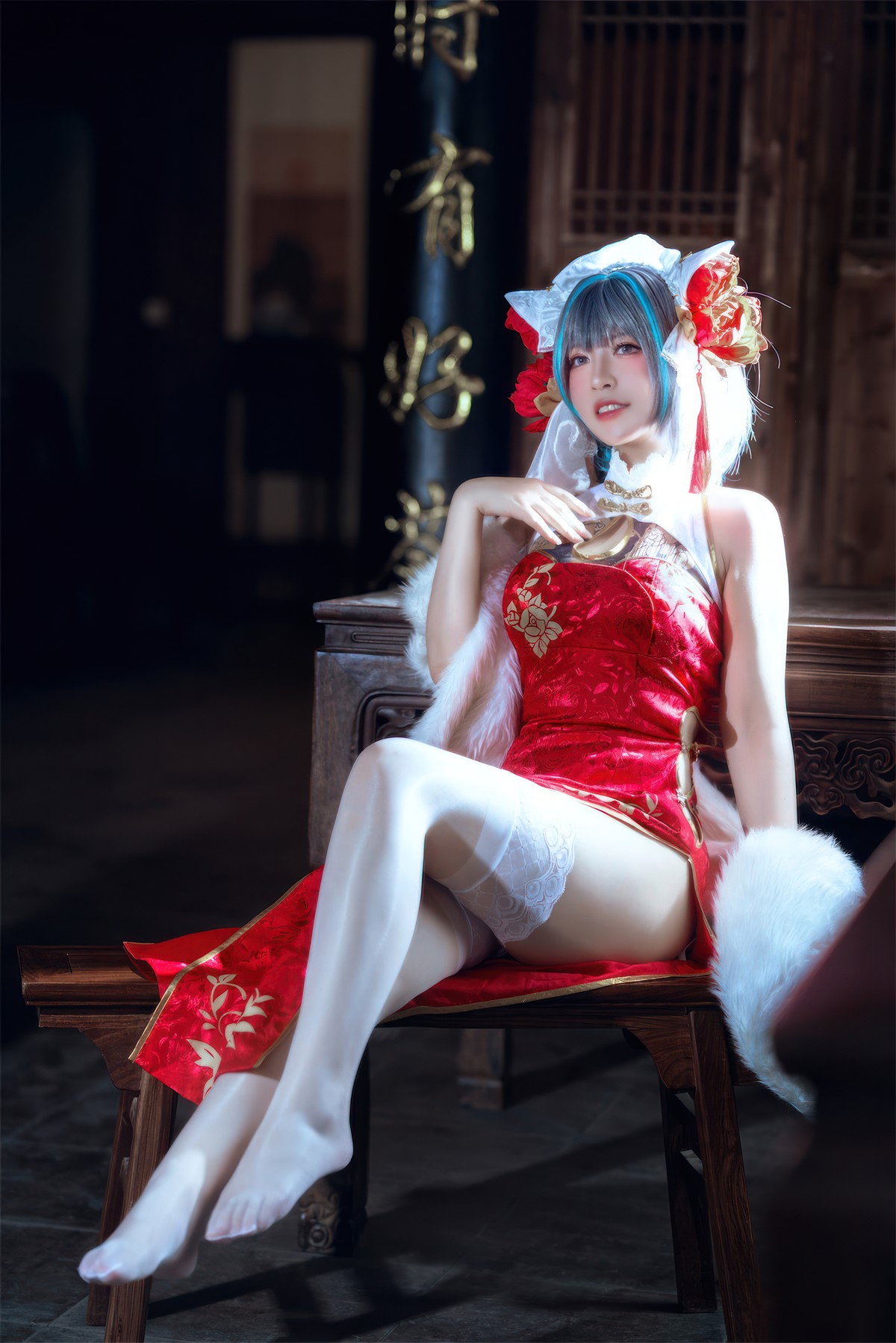 Cosplay 半半子Banbanko 柴郡中华娘旗袍