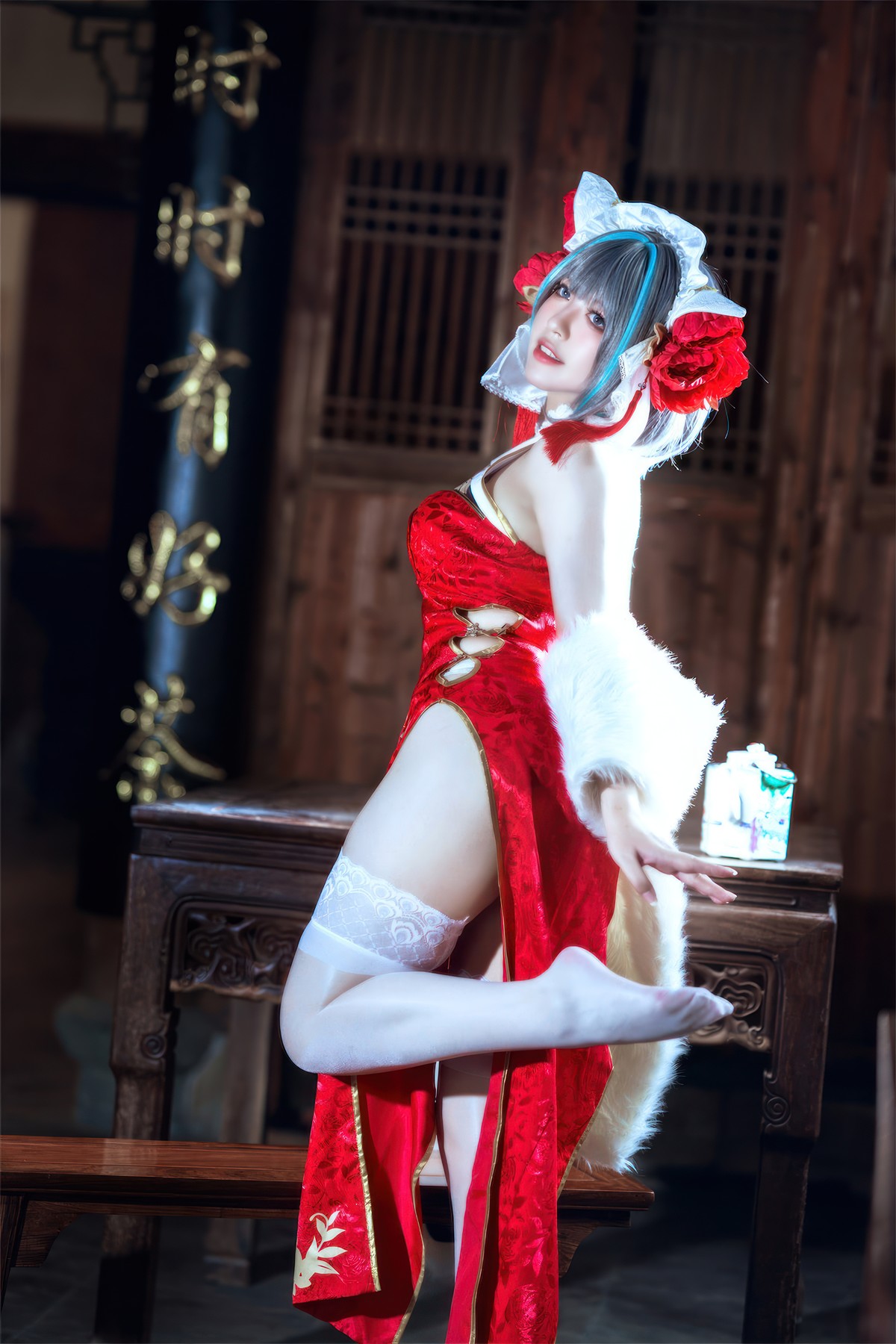 Cosplay 半半子Banbanko 柴郡中华娘旗袍