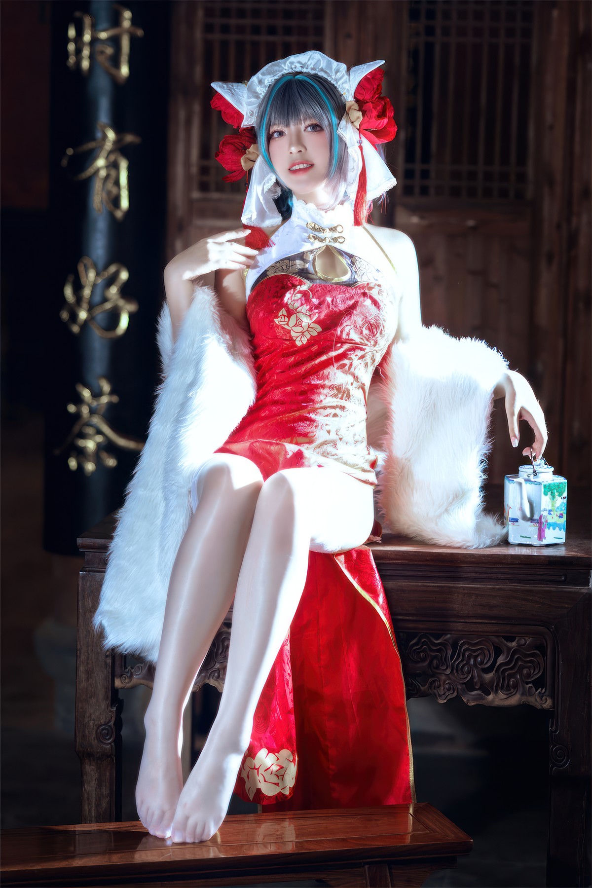 Cosplay 半半子Banbanko 柴郡中华娘旗袍