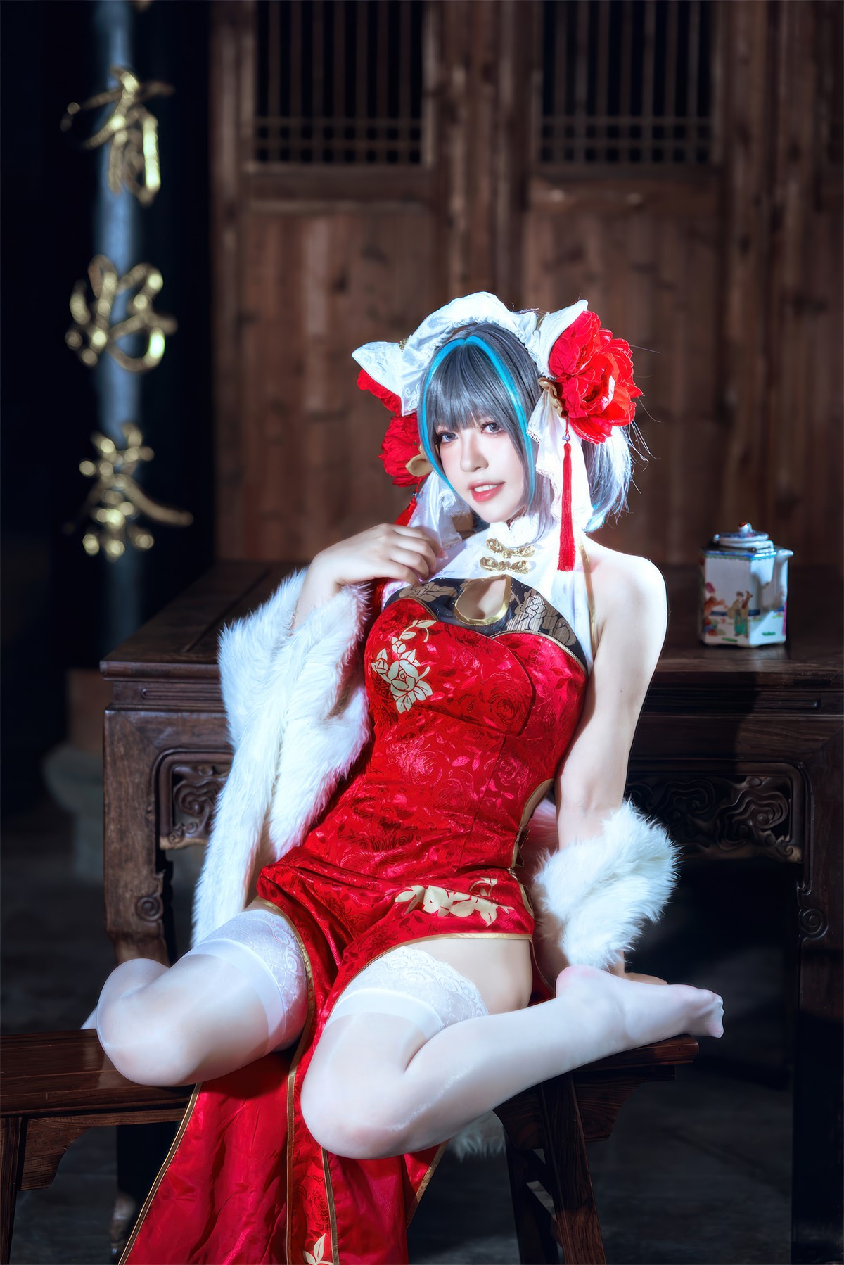 Cosplay 半半子Banbanko 柴郡中华娘旗袍