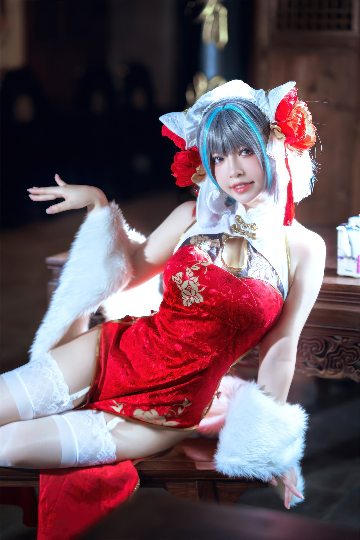 Cosplay 半半子Banbanko 柴郡中华娘旗袍