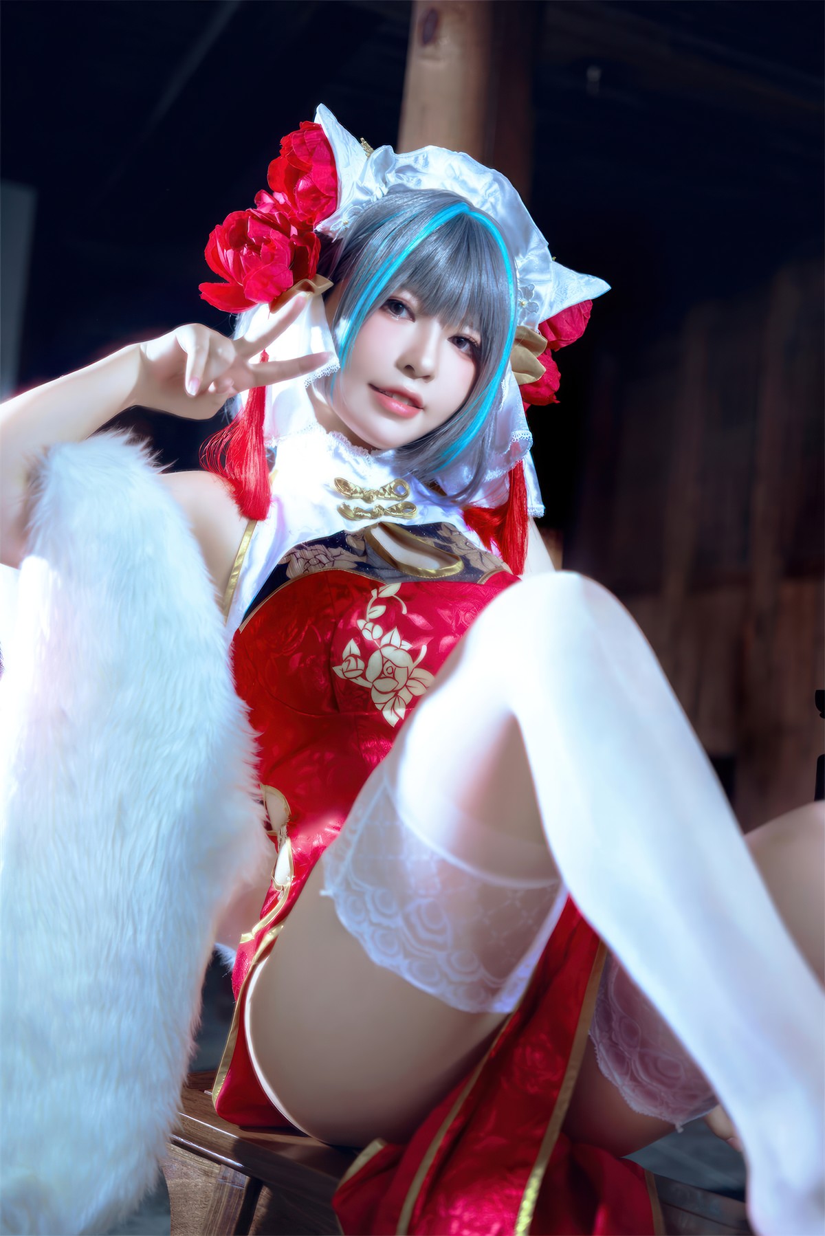 Cosplay 半半子Banbanko 柴郡中华娘旗袍