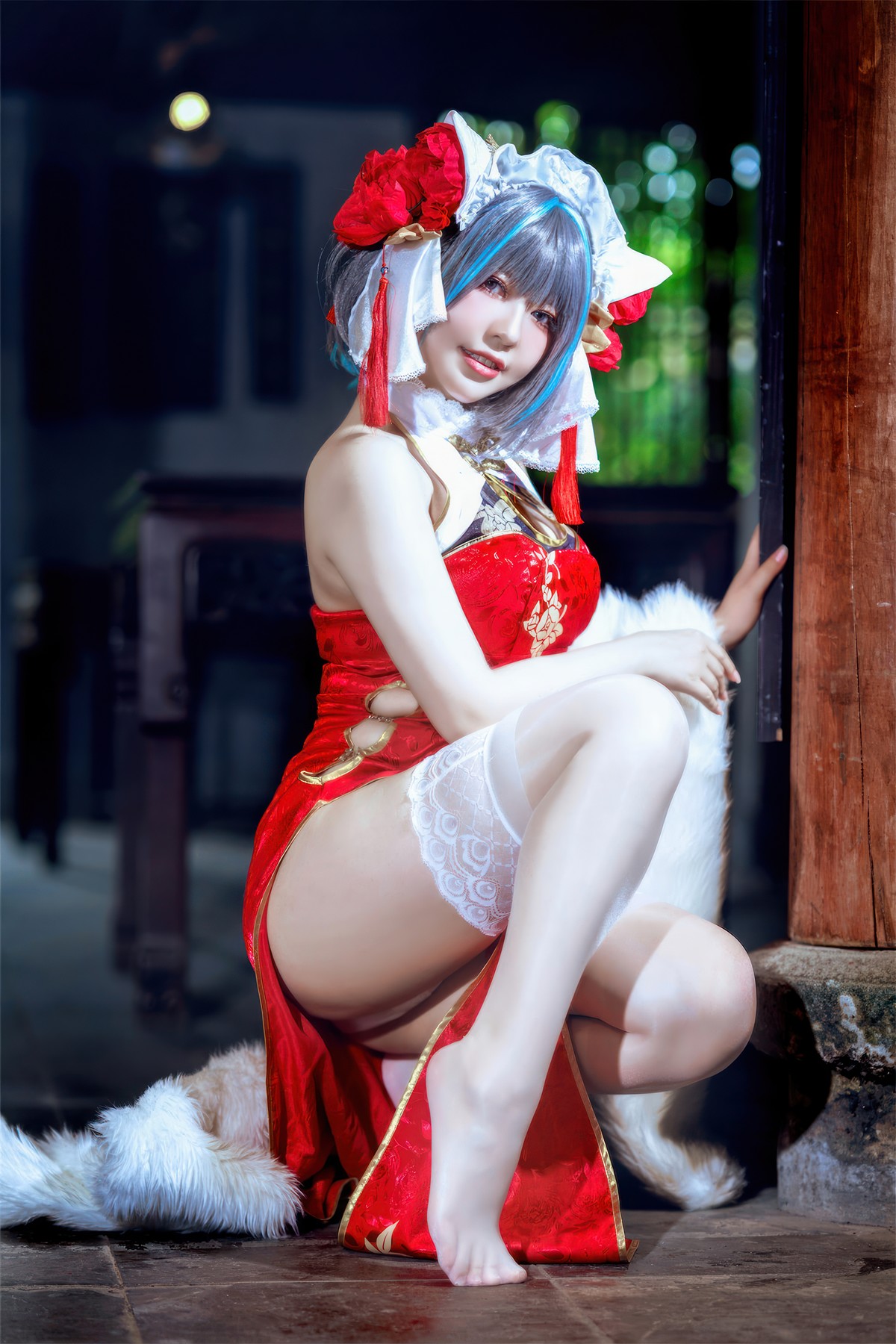 Cosplay 半半子Banbanko 柴郡中华娘旗袍