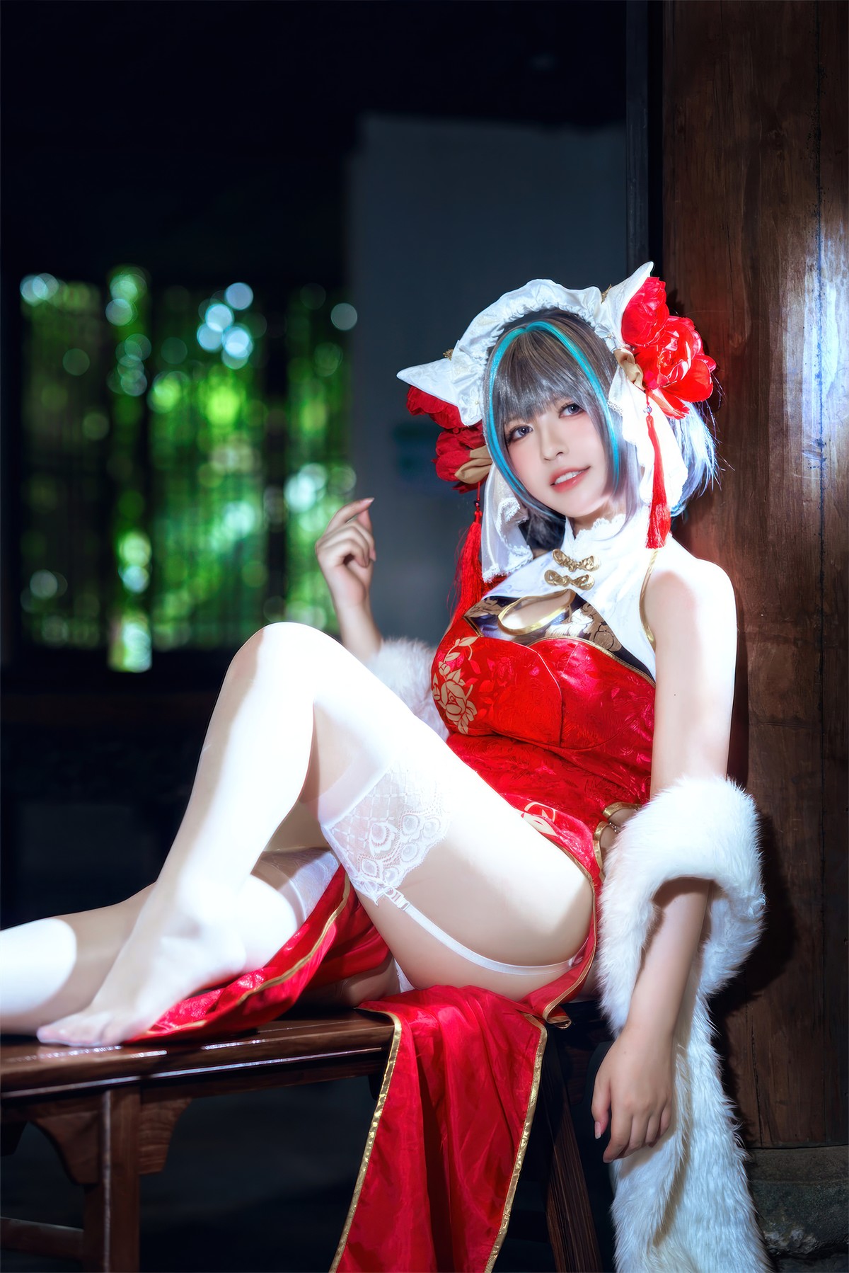 Cosplay 半半子Banbanko 柴郡中华娘旗袍