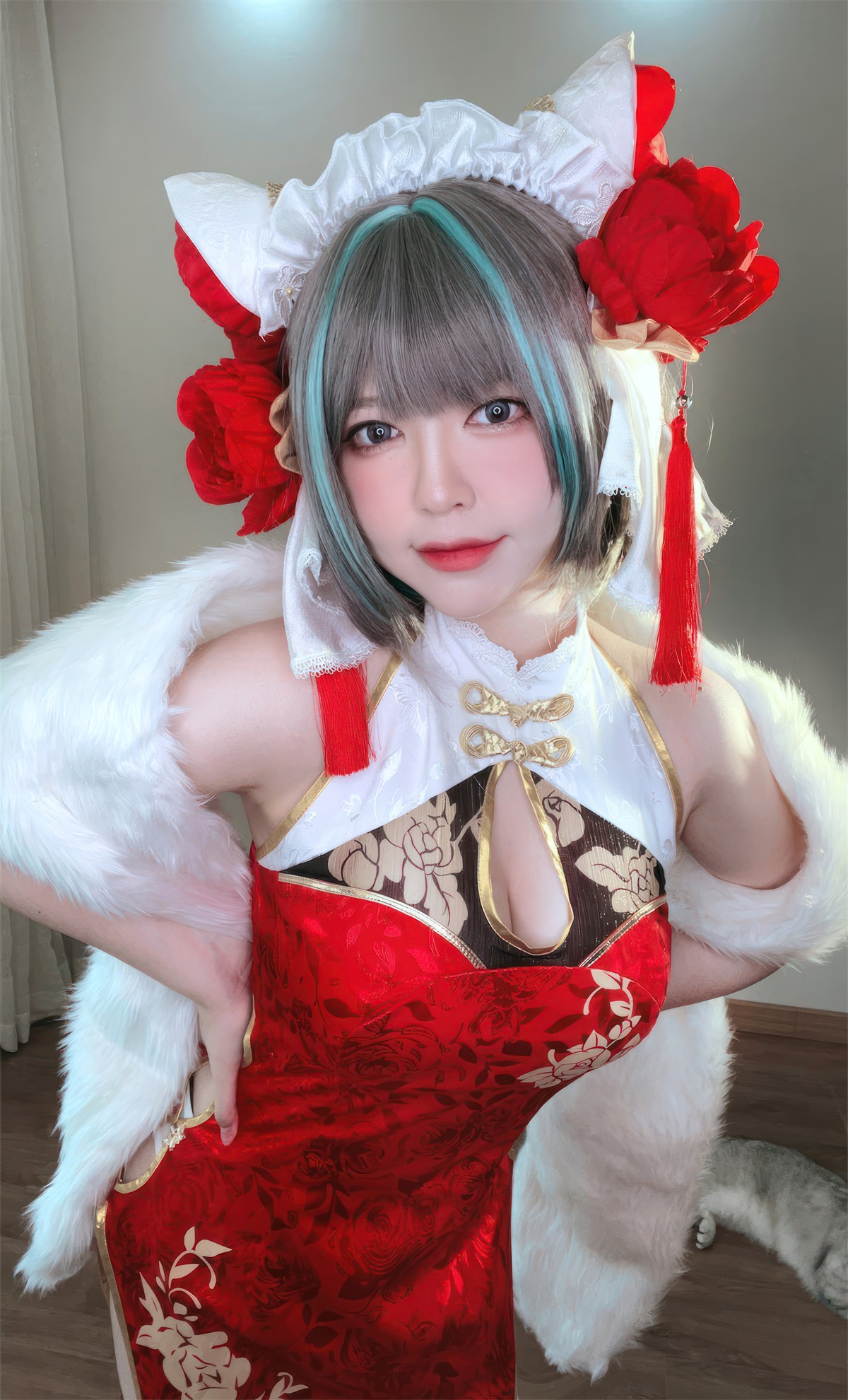 Cosplay 半半子Banbanko 柴郡中华娘旗袍