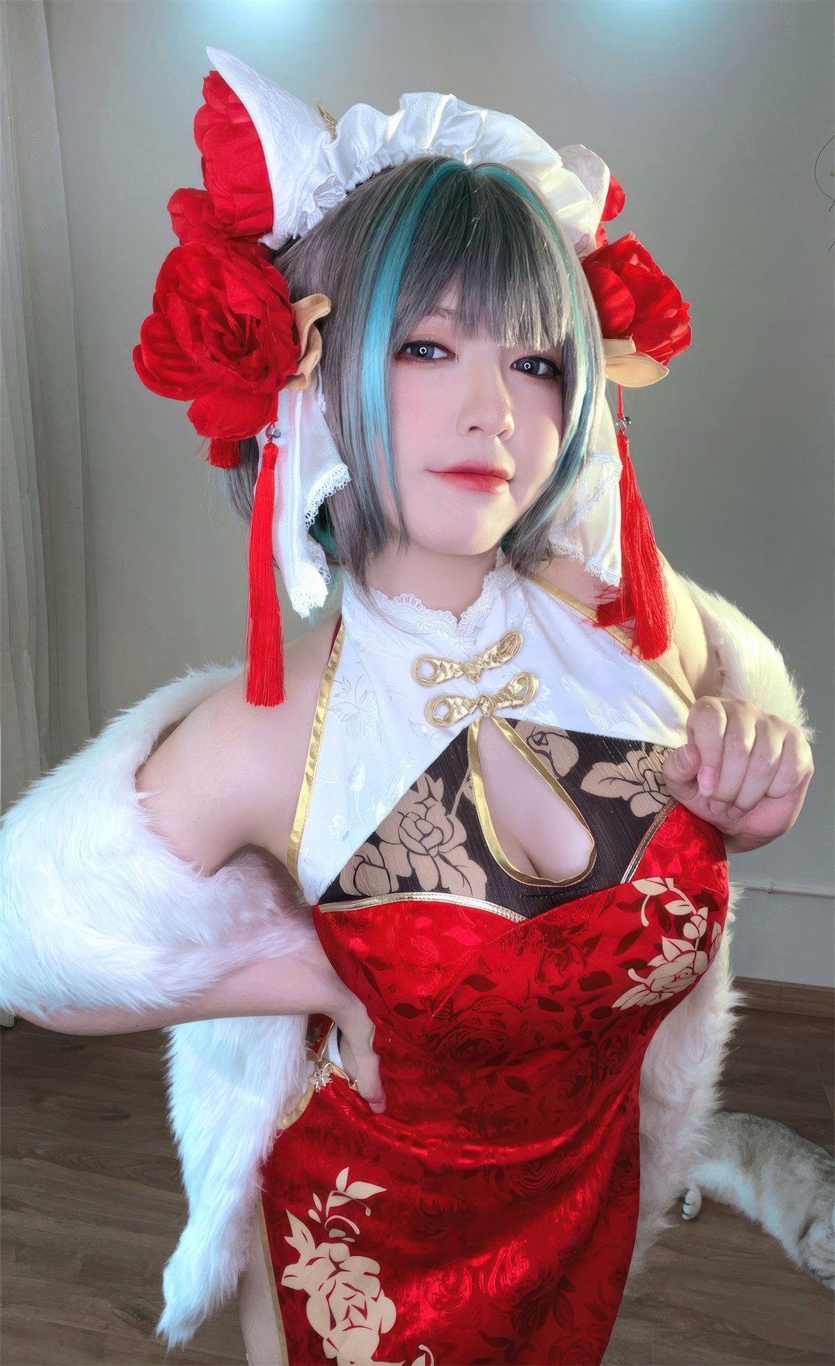 Cosplay 半半子Banbanko 柴郡中华娘旗袍