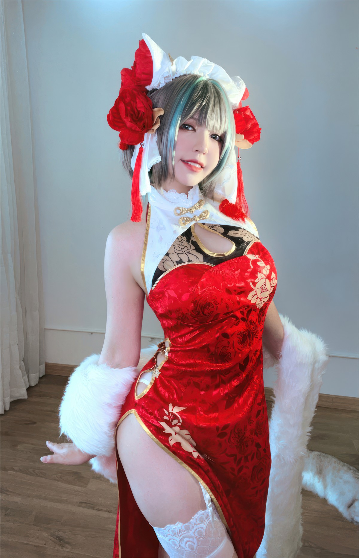 Cosplay 半半子Banbanko 柴郡中华娘旗袍