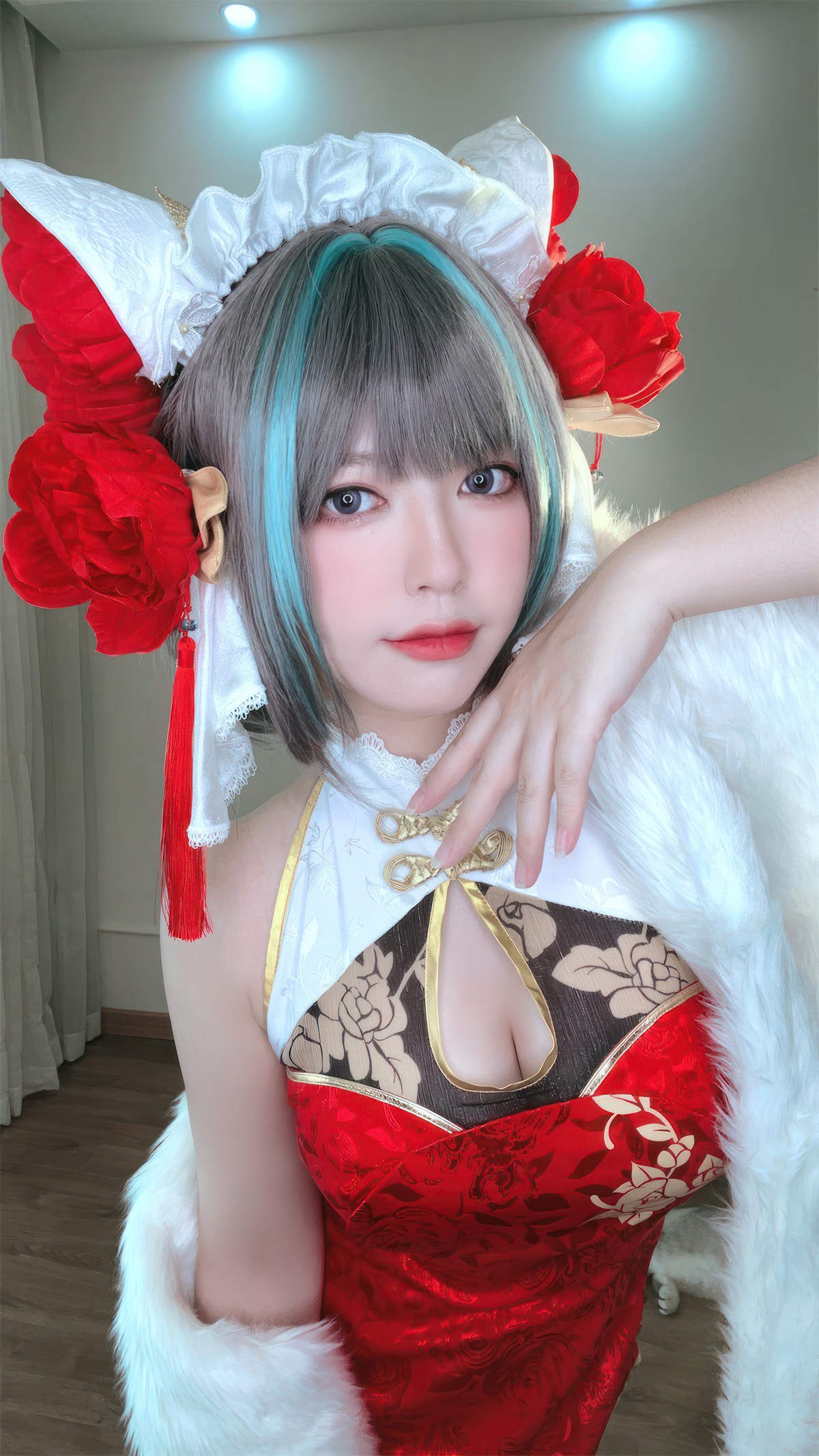 Cosplay 半半子Banbanko 柴郡中华娘旗袍