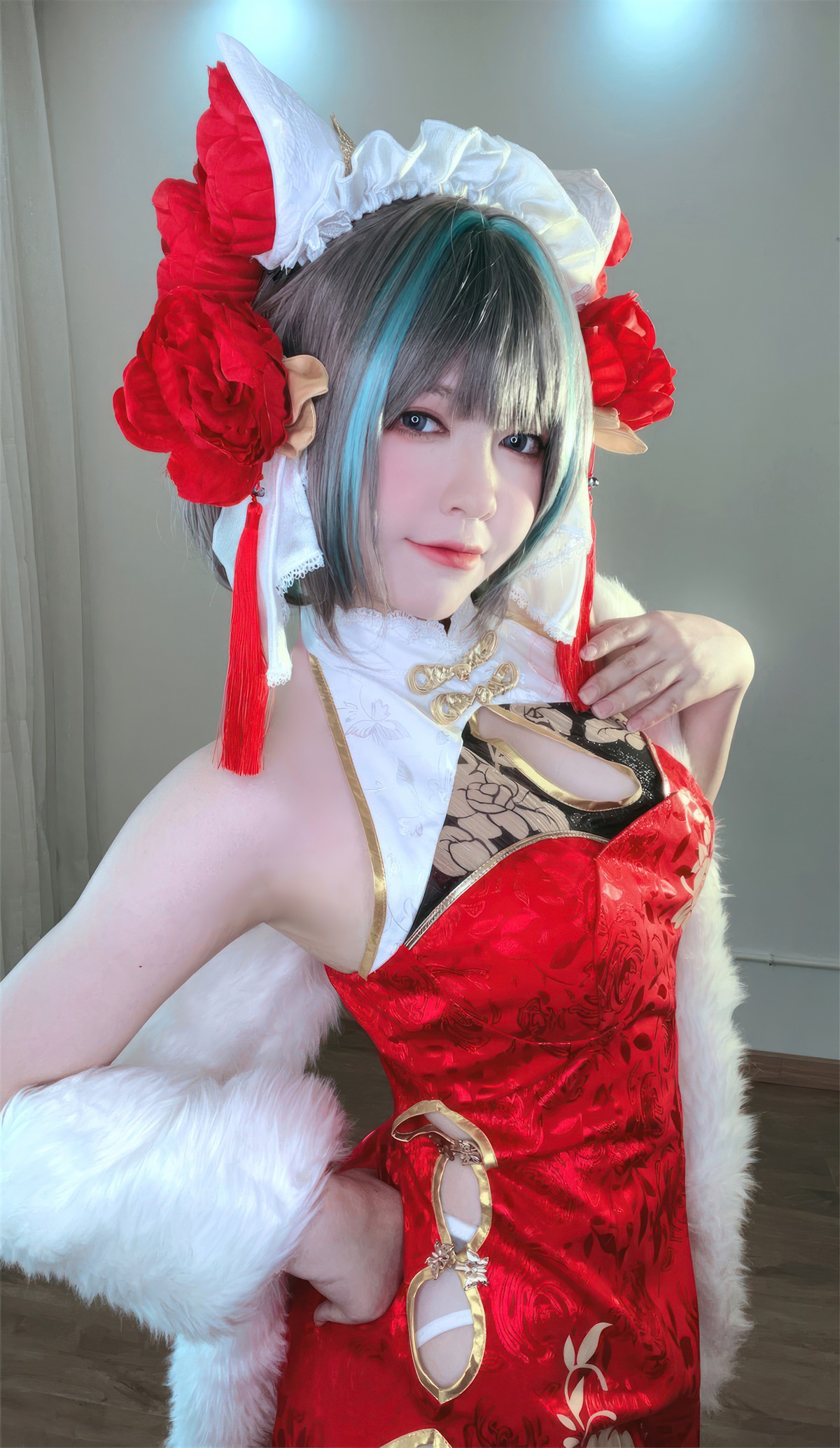 Cosplay 半半子Banbanko 柴郡中华娘旗袍