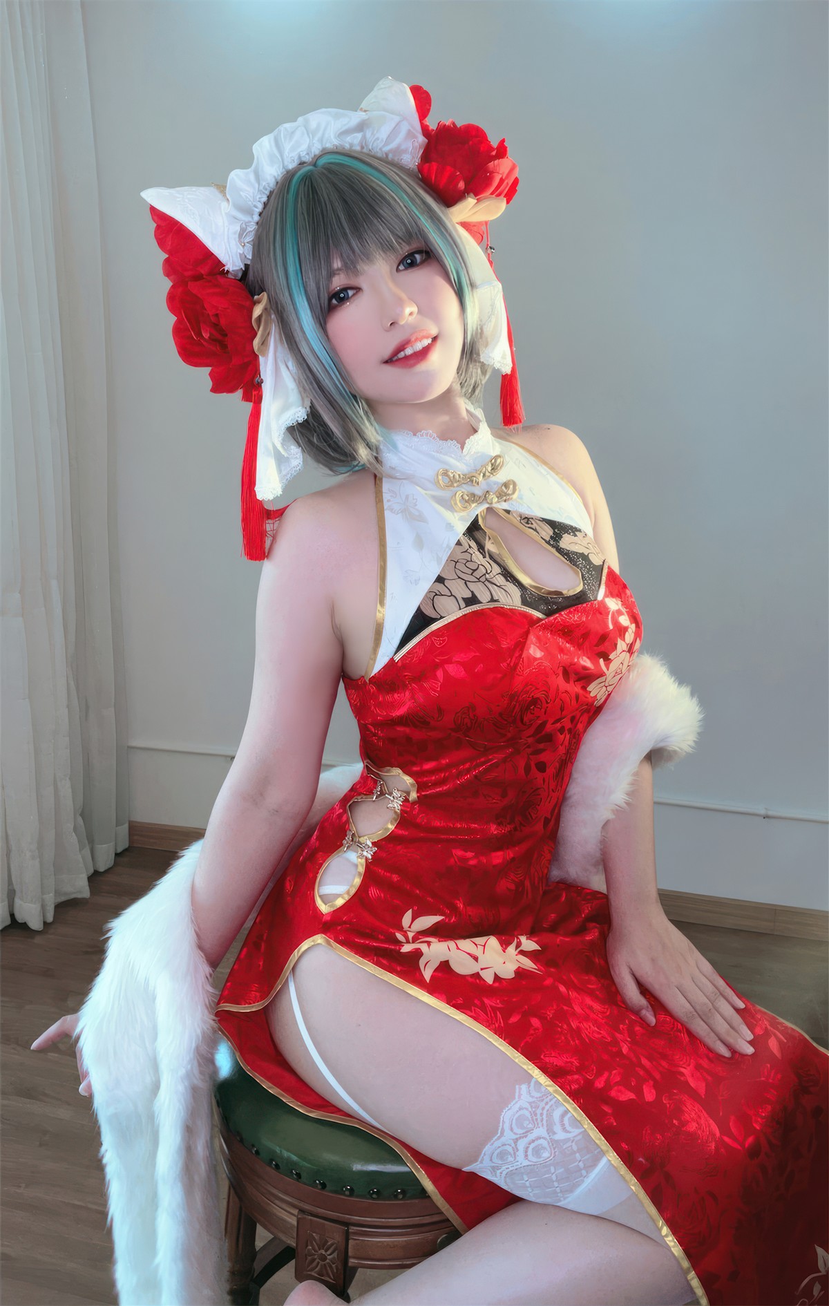 Cosplay 半半子Banbanko 柴郡中华娘旗袍