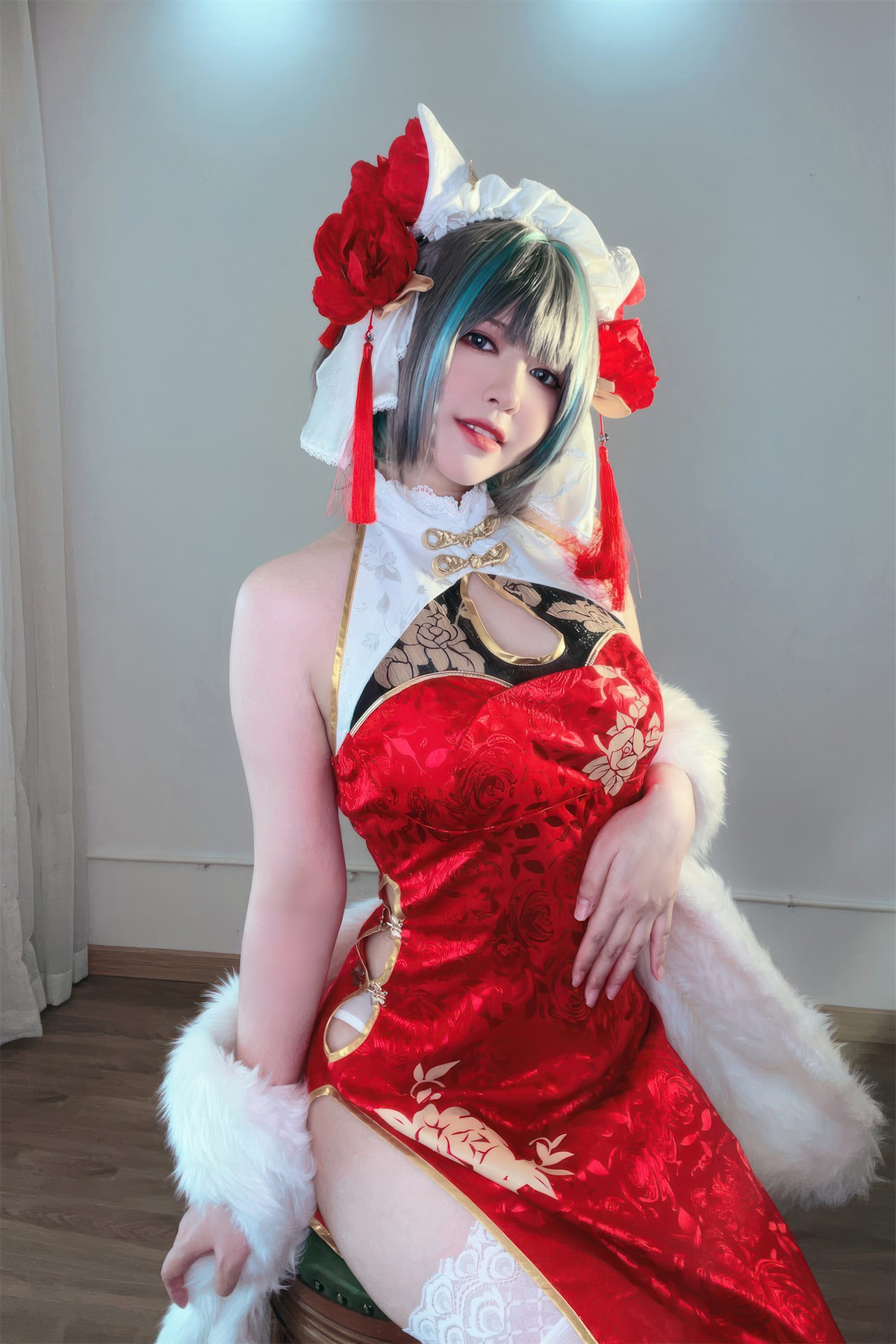 Cosplay 半半子Banbanko 柴郡中华娘旗袍