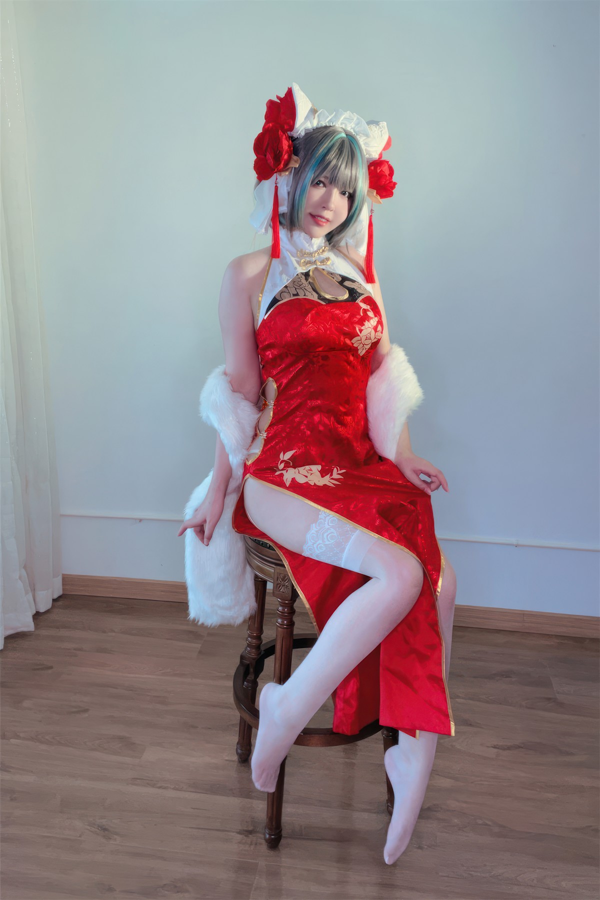 Cosplay 半半子Banbanko 柴郡中华娘旗袍