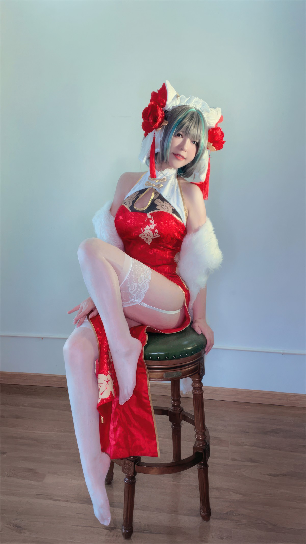 Cosplay 半半子Banbanko 柴郡中华娘旗袍